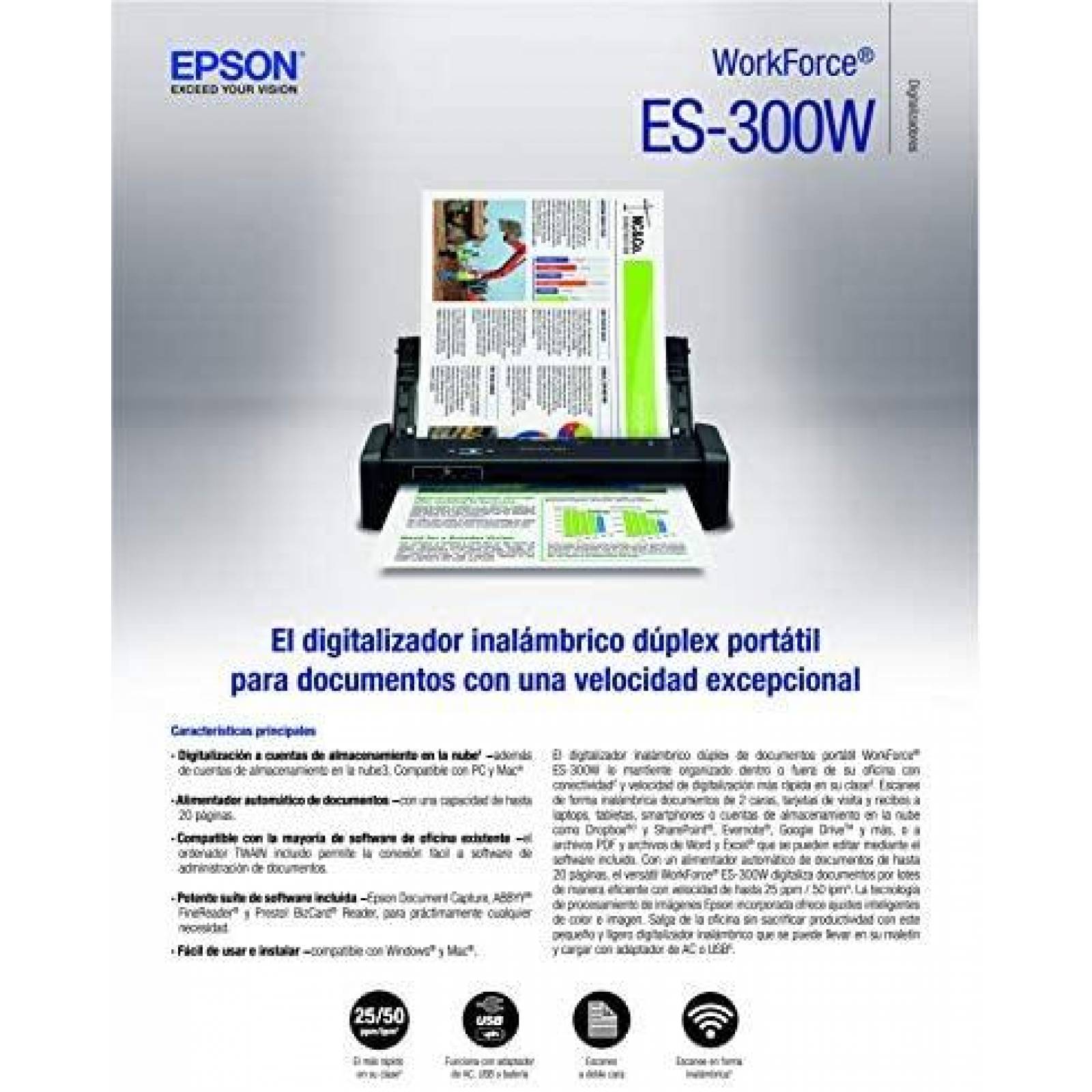 Escaner de Documentos Epson Portatil Inalambrico a Color