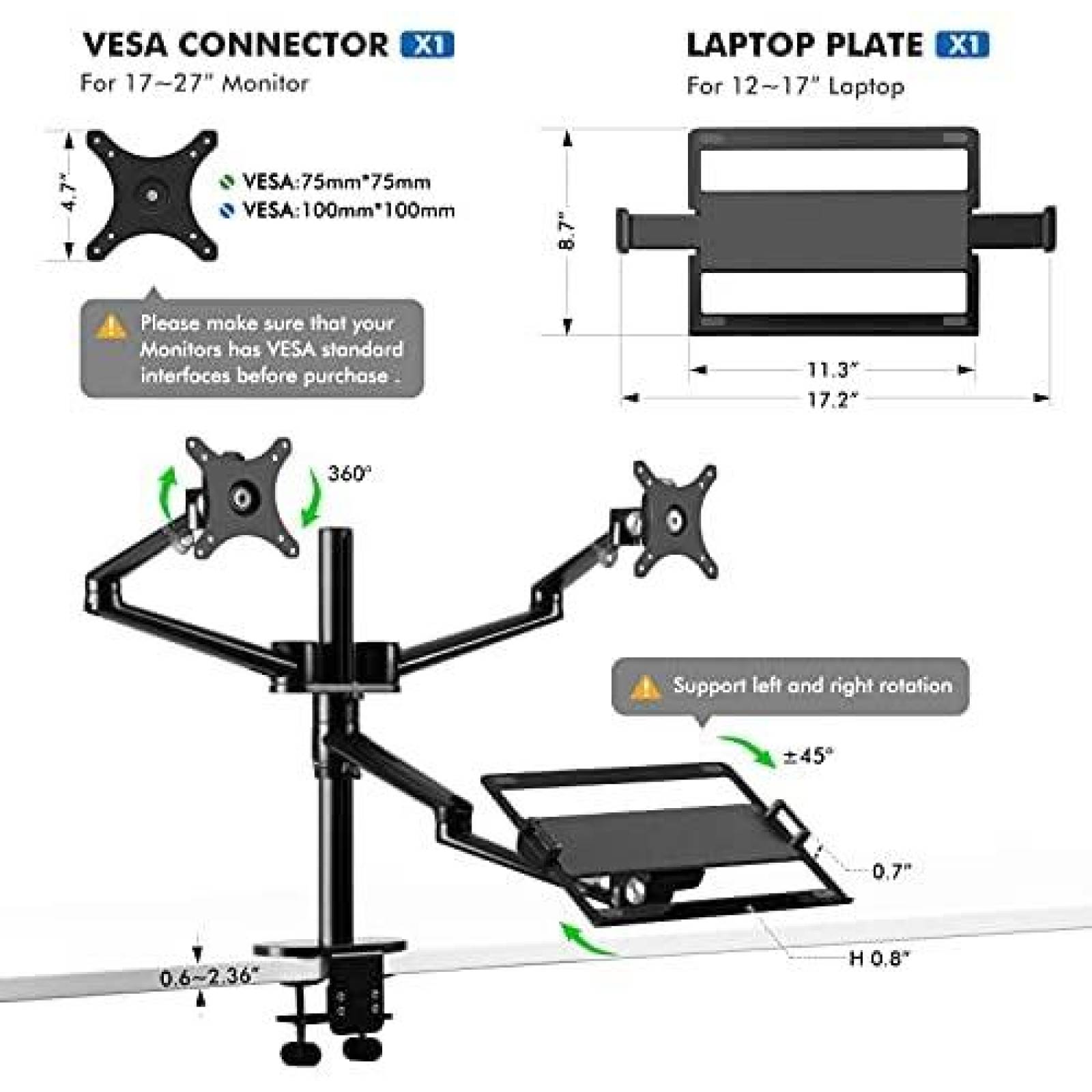 Soporte Viozon 3 en 1 Ajustable para Monitores de Hasta 27''