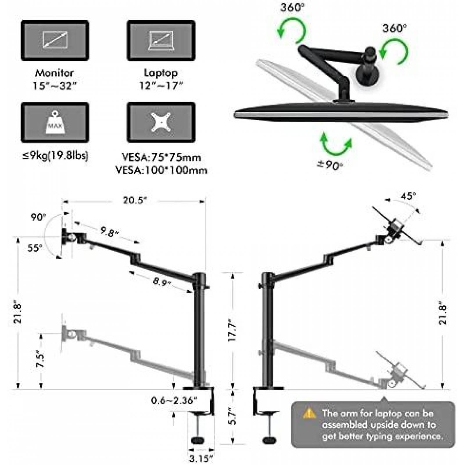 Soporte Viozon 3 en 1 Ajustable para Monitores de Hasta 27''