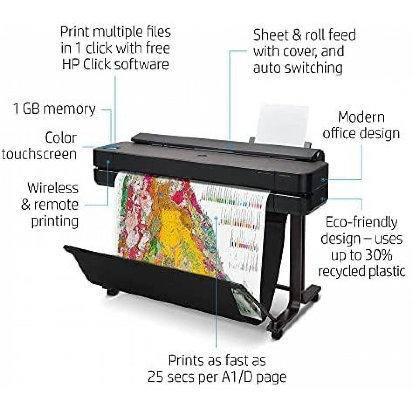 Impresora HP DesignJet T650 Inalambrica 36" -Negro