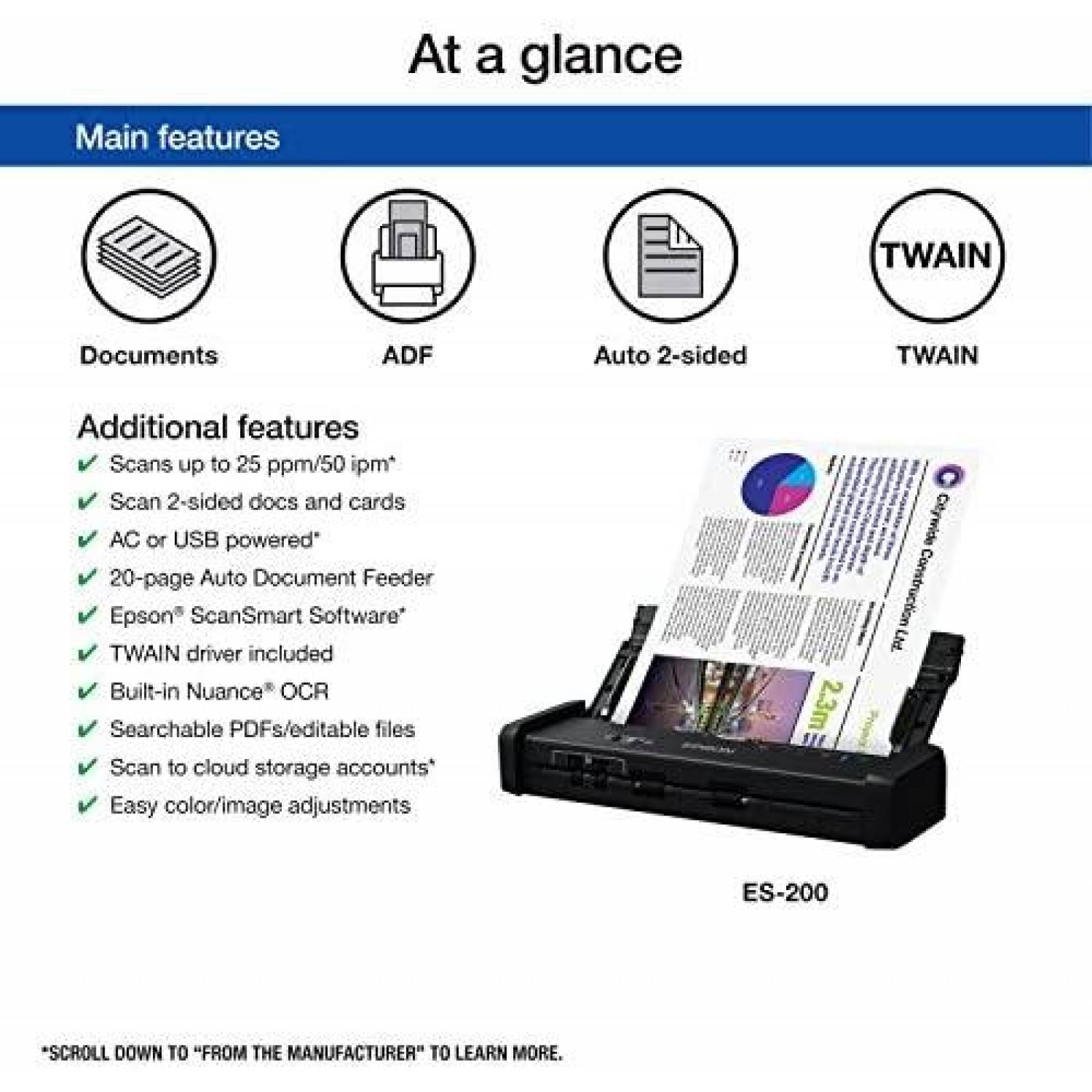 Escaner de Documentos Epson Portatil para Mac y PC -Negro