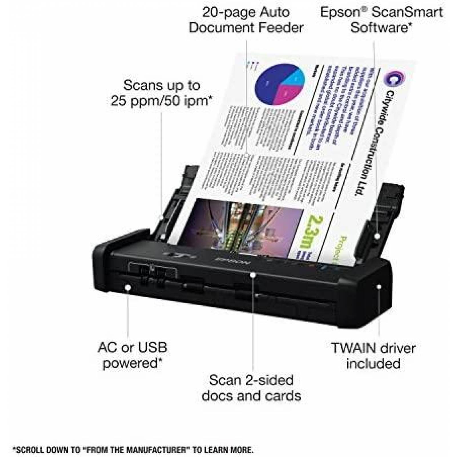 Escaner de Documentos Epson Portatil para Mac y PC -Negro
