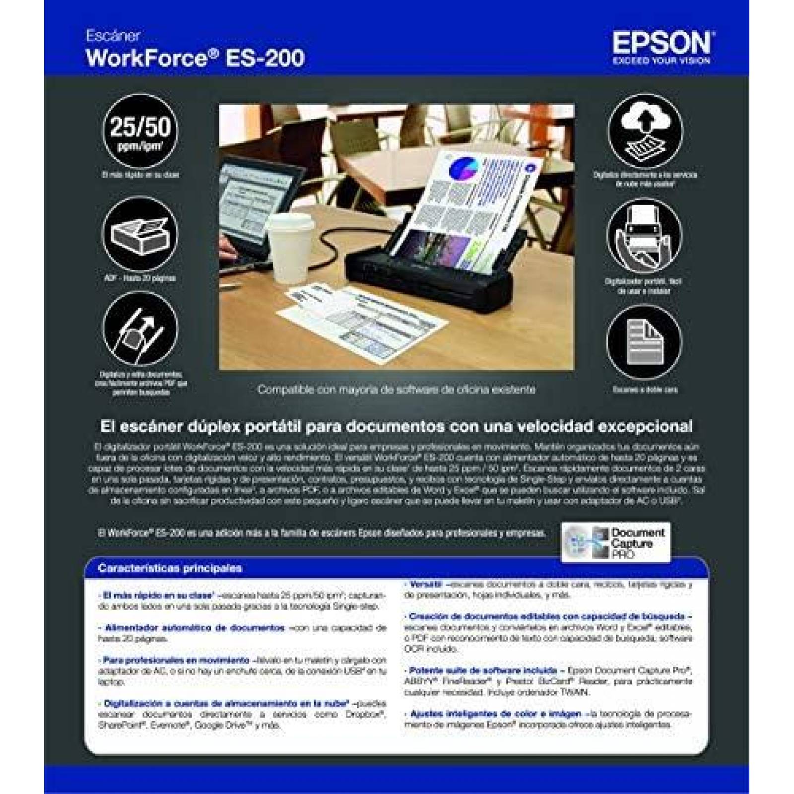 Escaner de Documentos Epson Portatil para Mac y PC -Negro