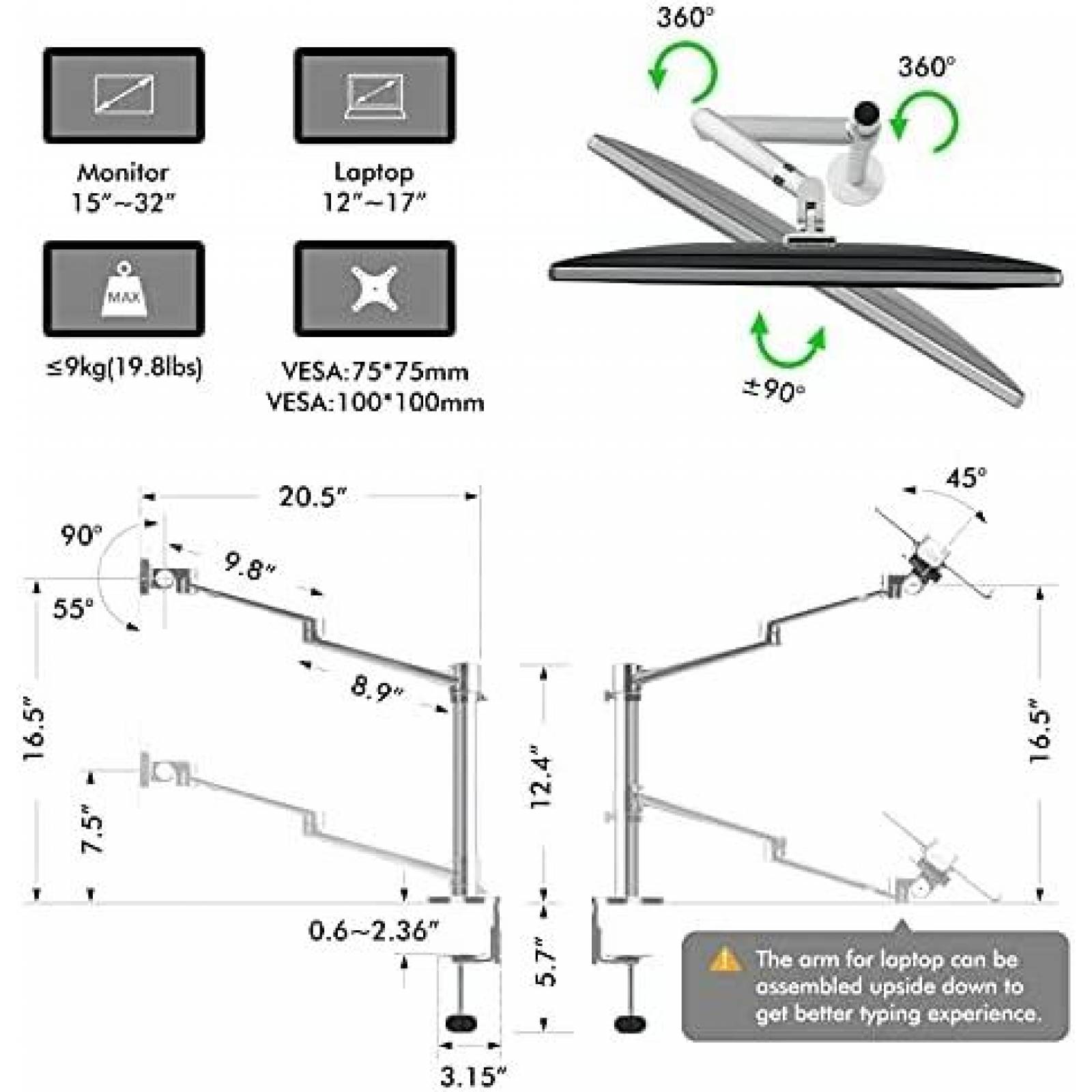 Soporte de Monitor portátil para pantalla de 12-17,3 pulgadas