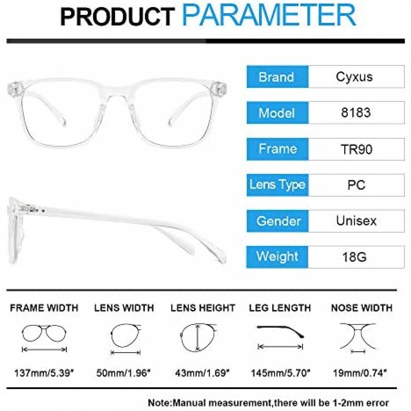 Lentes de Bloqueo de Luz Azul Cyxus Stylish -Transparente