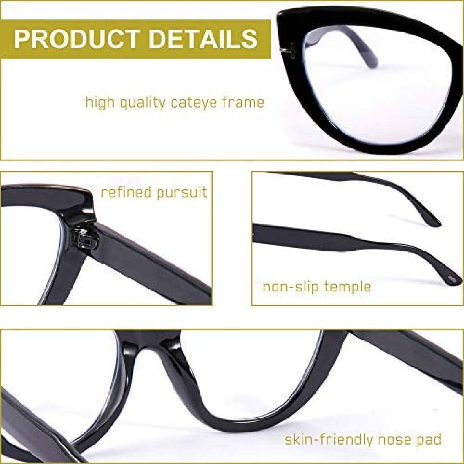 Gafas de bloqueo de luz azul FEISEDY gruesas de ojo de gato