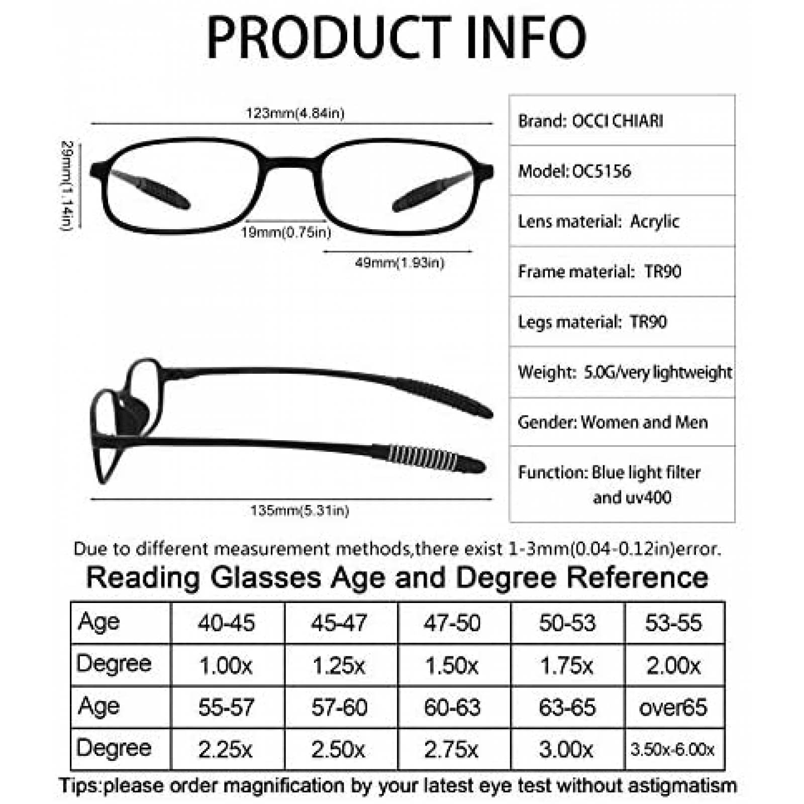 Lentes lectura OCCI CHIARI Unisex Bloquea Luz azul -Negro