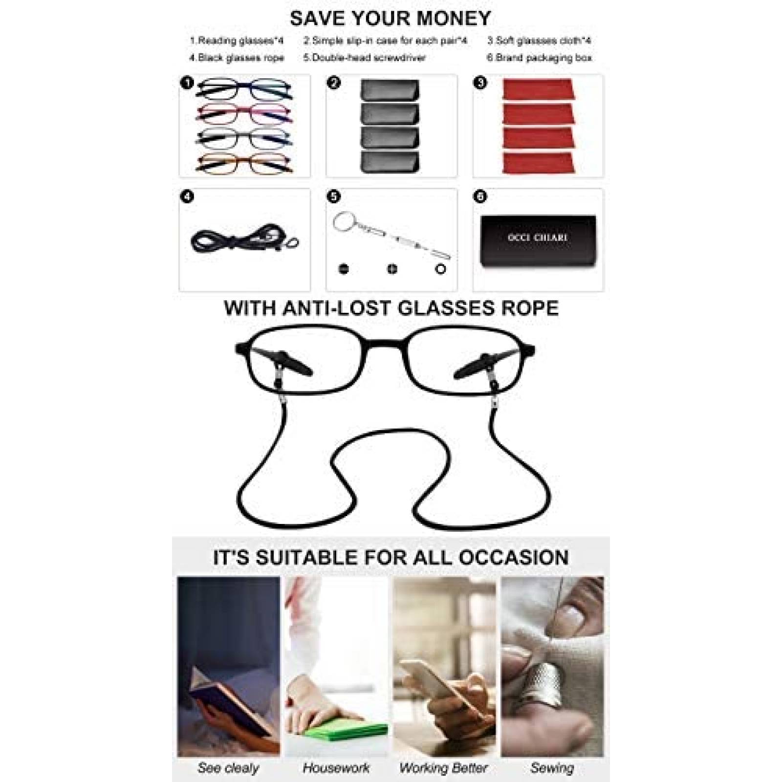 Lentes lectura OCCI CHIARI Unisex Bloquea Luz azul -Negro