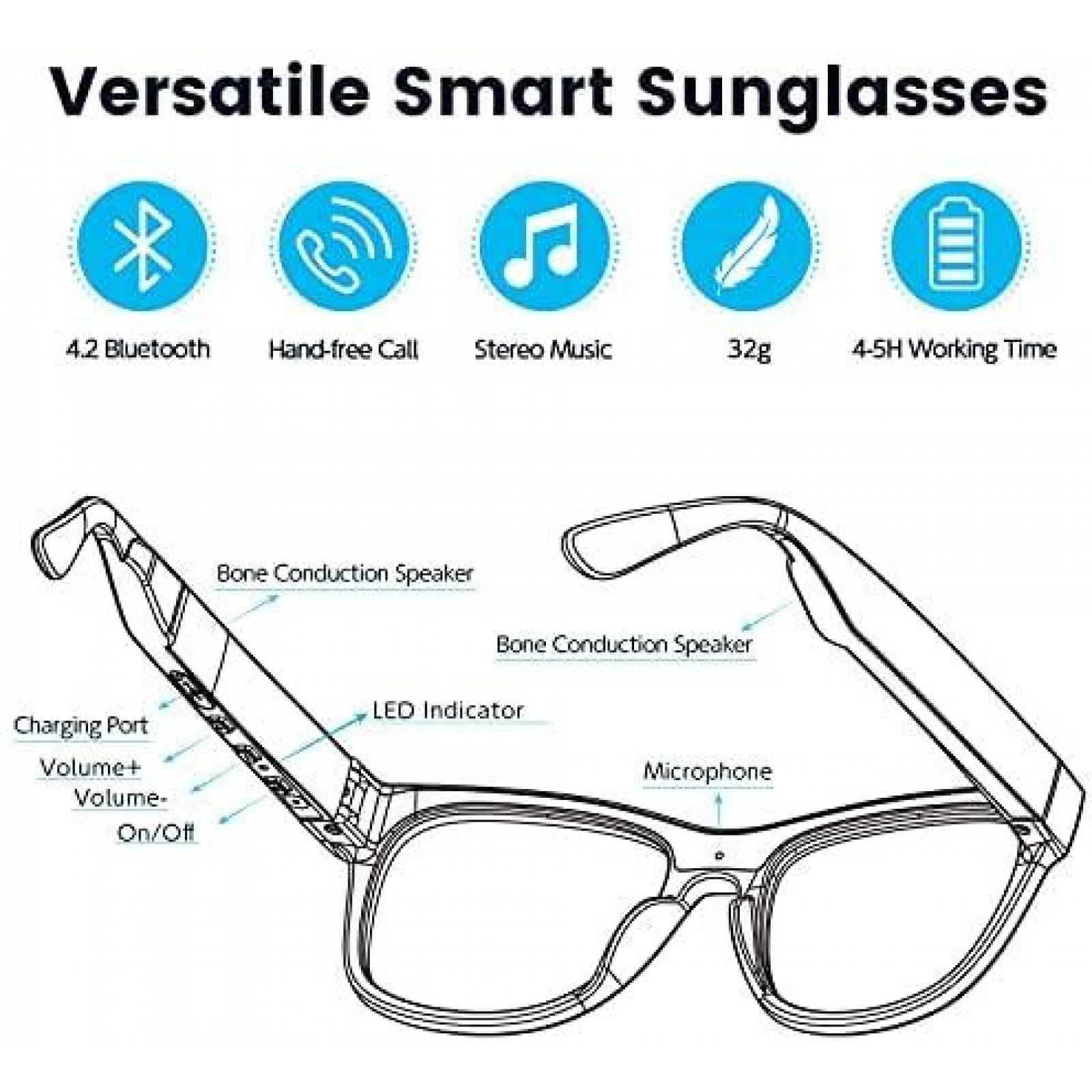 Lentes con Audifonos QZTELECTRONIC Bluetooth Inteligentes