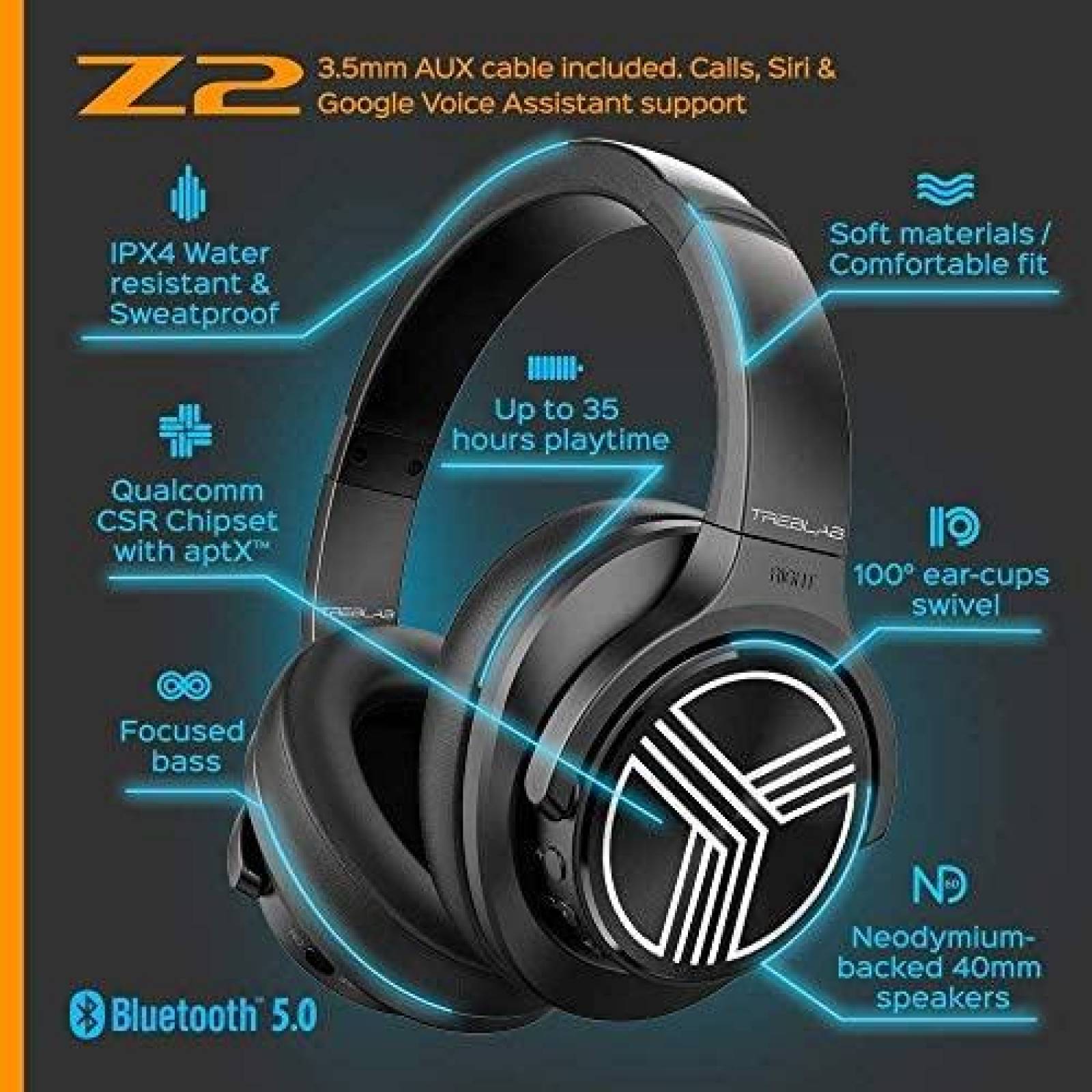 Audifonos Treblab Z2 Inalambricos de Diadema -Negro