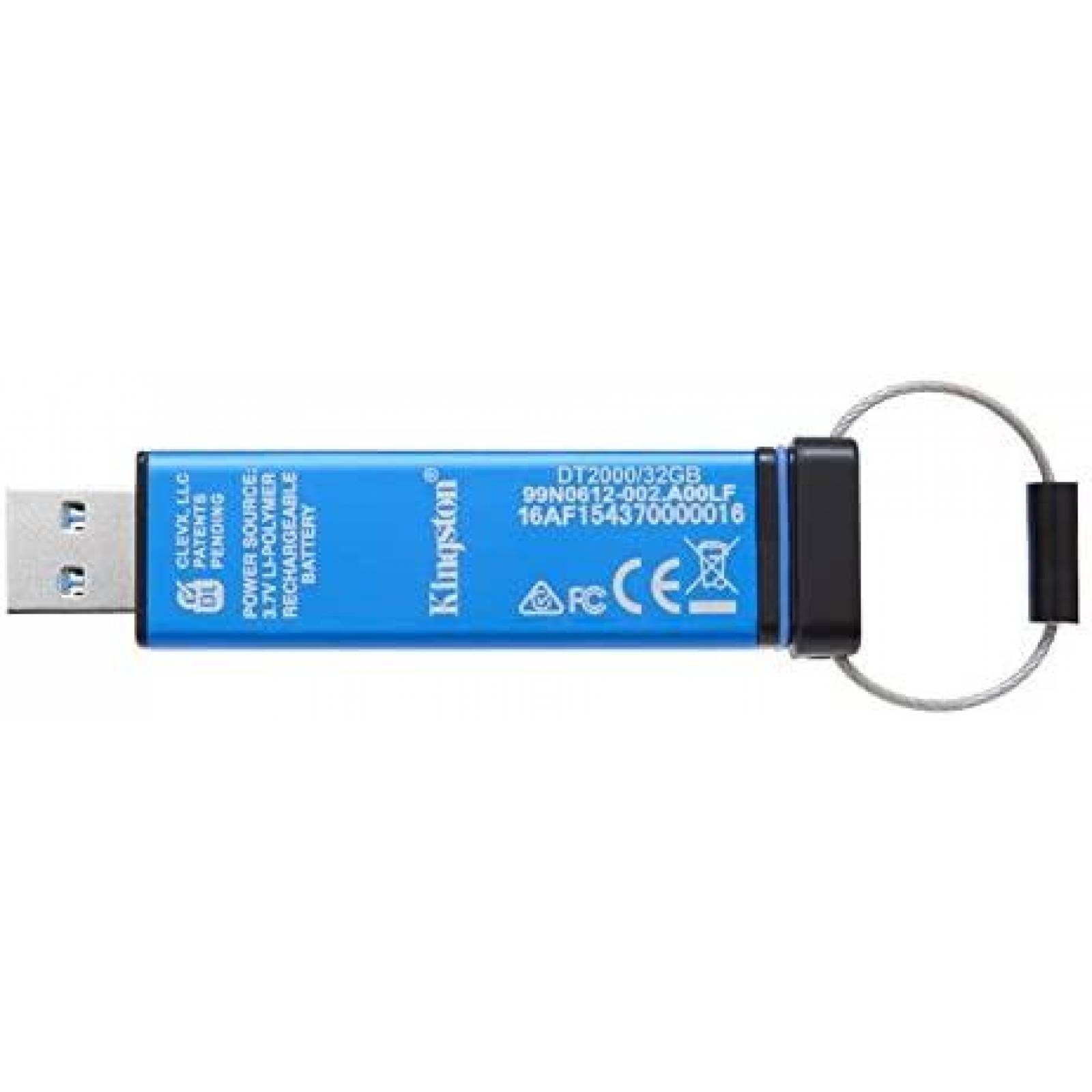 USB con cifrado Kingston DT2000 32GB AES 3.0 135mb -Azul
