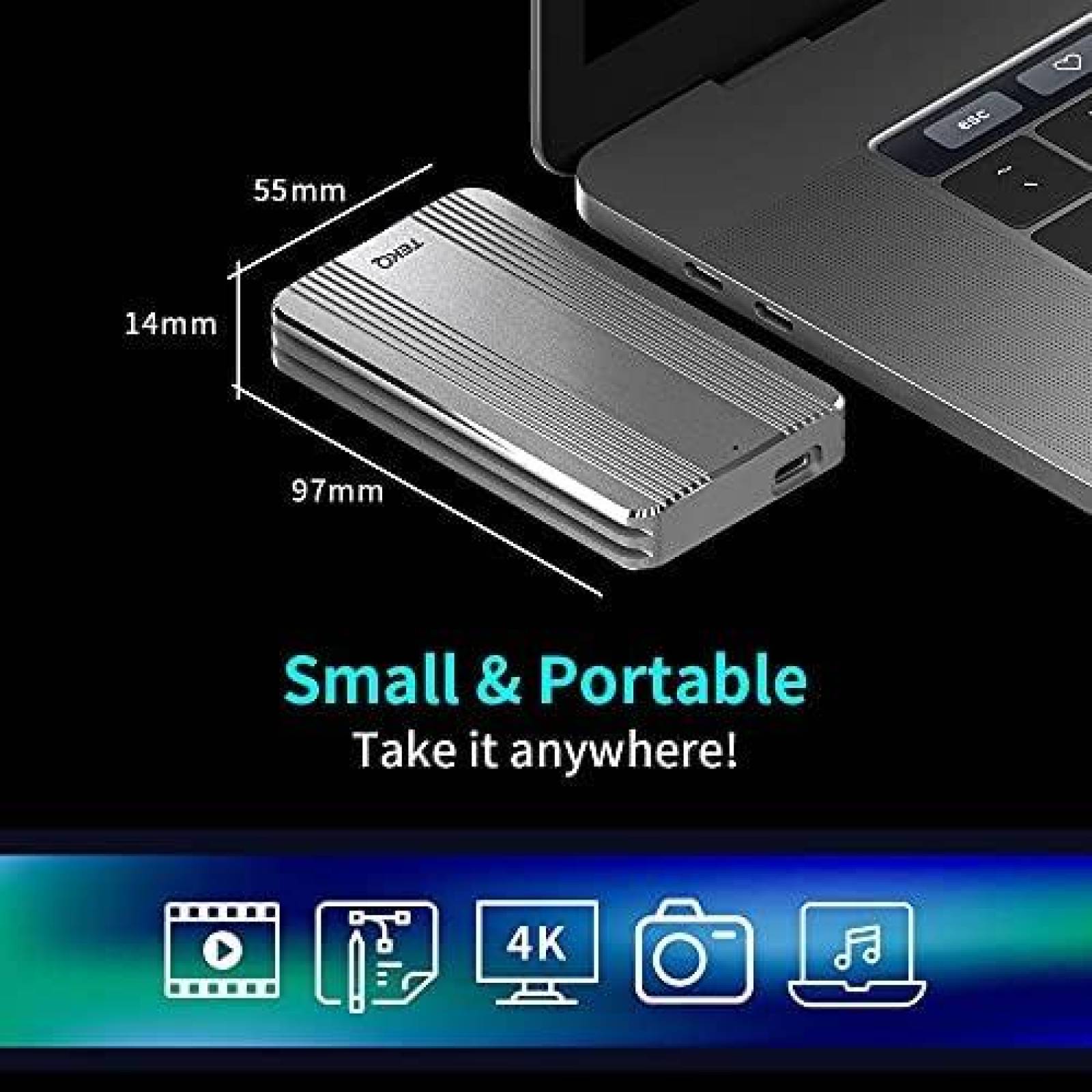 Disco Duro TEKQ Portatil Externo 200GB 19000Mbps -Gris