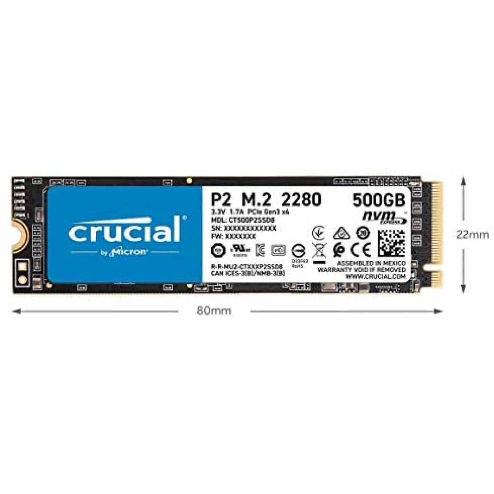 SSD interno Crucial CT500P2SSD8 500GB P2 hasta 2400MB/s