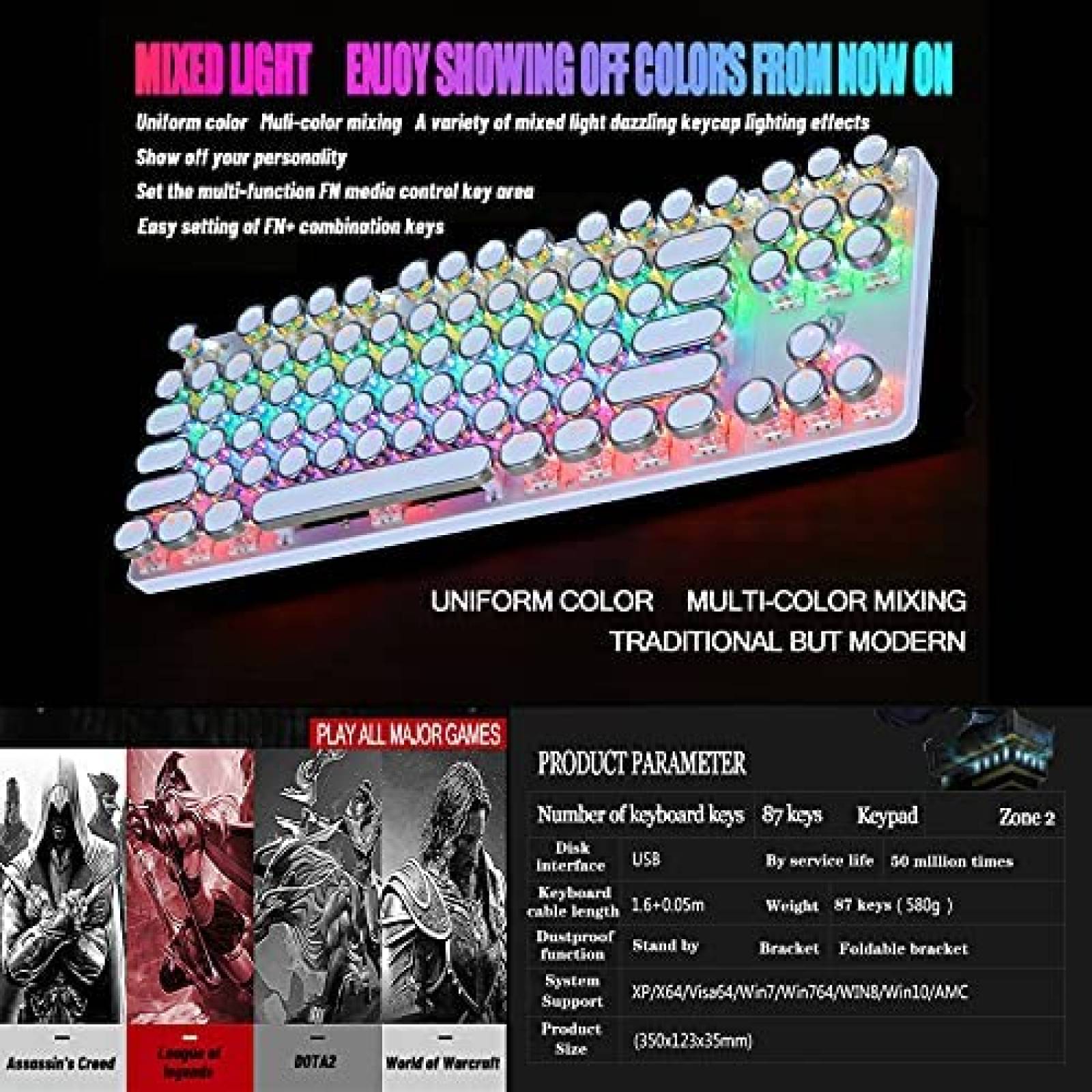 Teclado YSCP Gaming Mecanico RGB 87 teclas programable