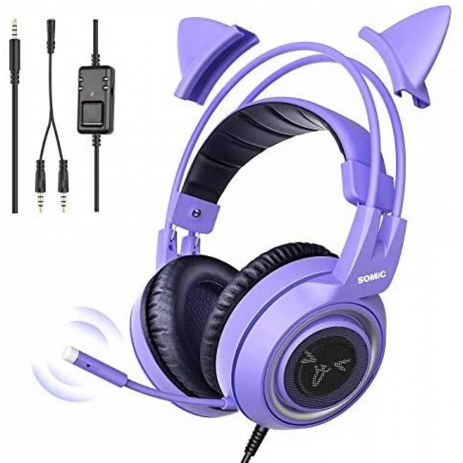 Audifonos Gamer SOMIC Estereo Con Orejas De Gato -Morado
