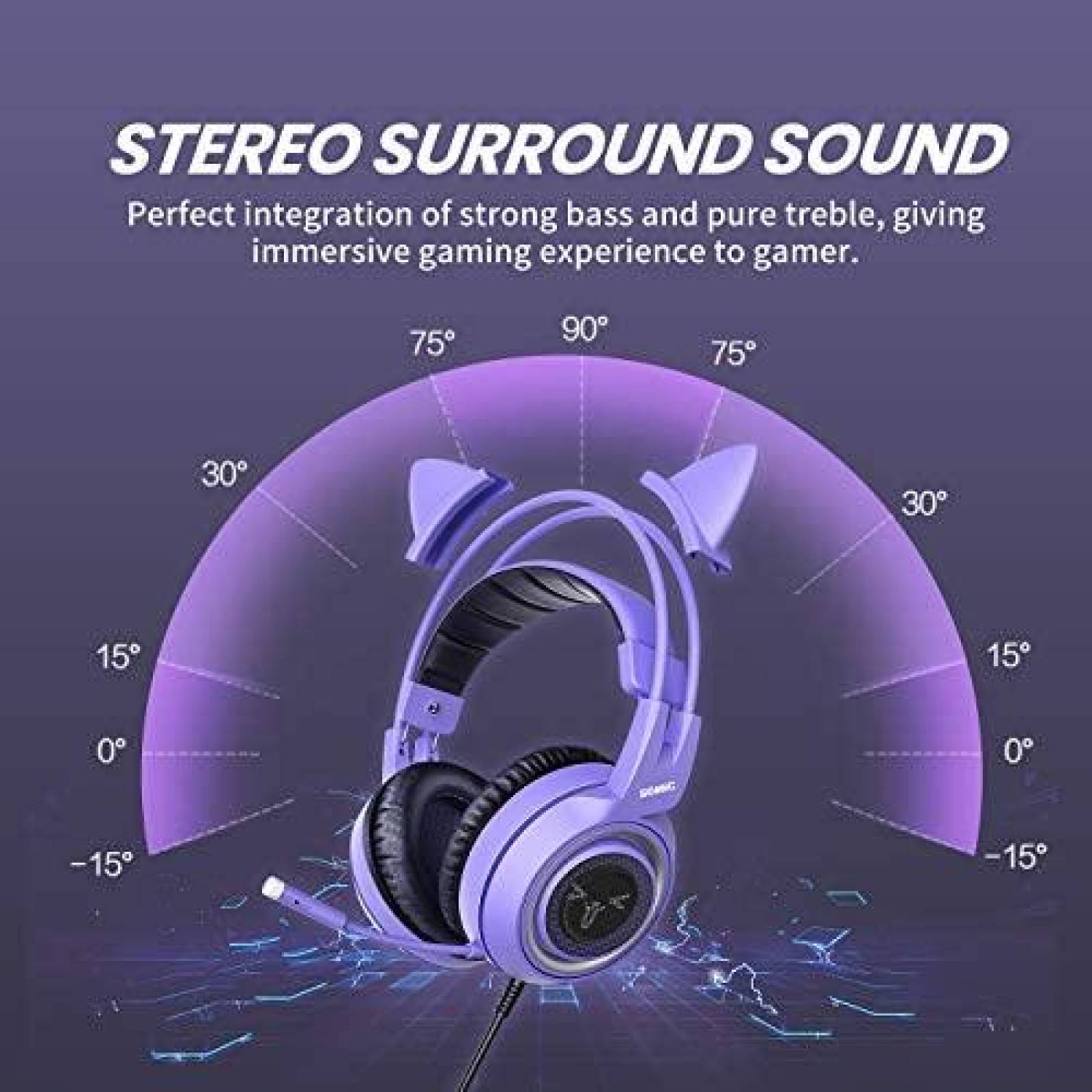 Audifonos Gamer SOMIC Estereo Con Orejas De Gato -Morado