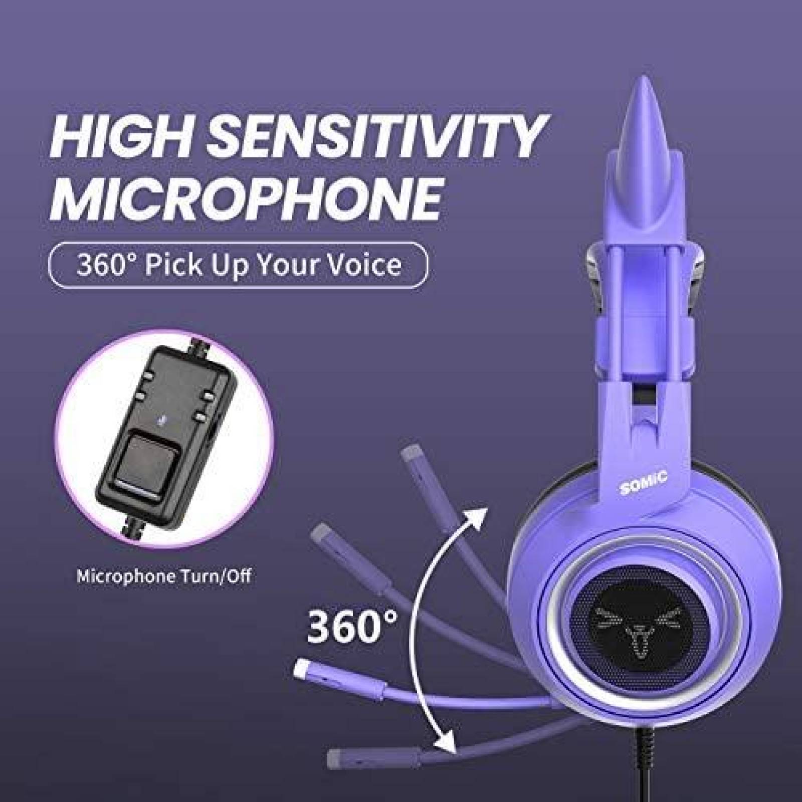 Audifonos Gamer SOMIC Estereo Con Orejas De Gato -Morado
