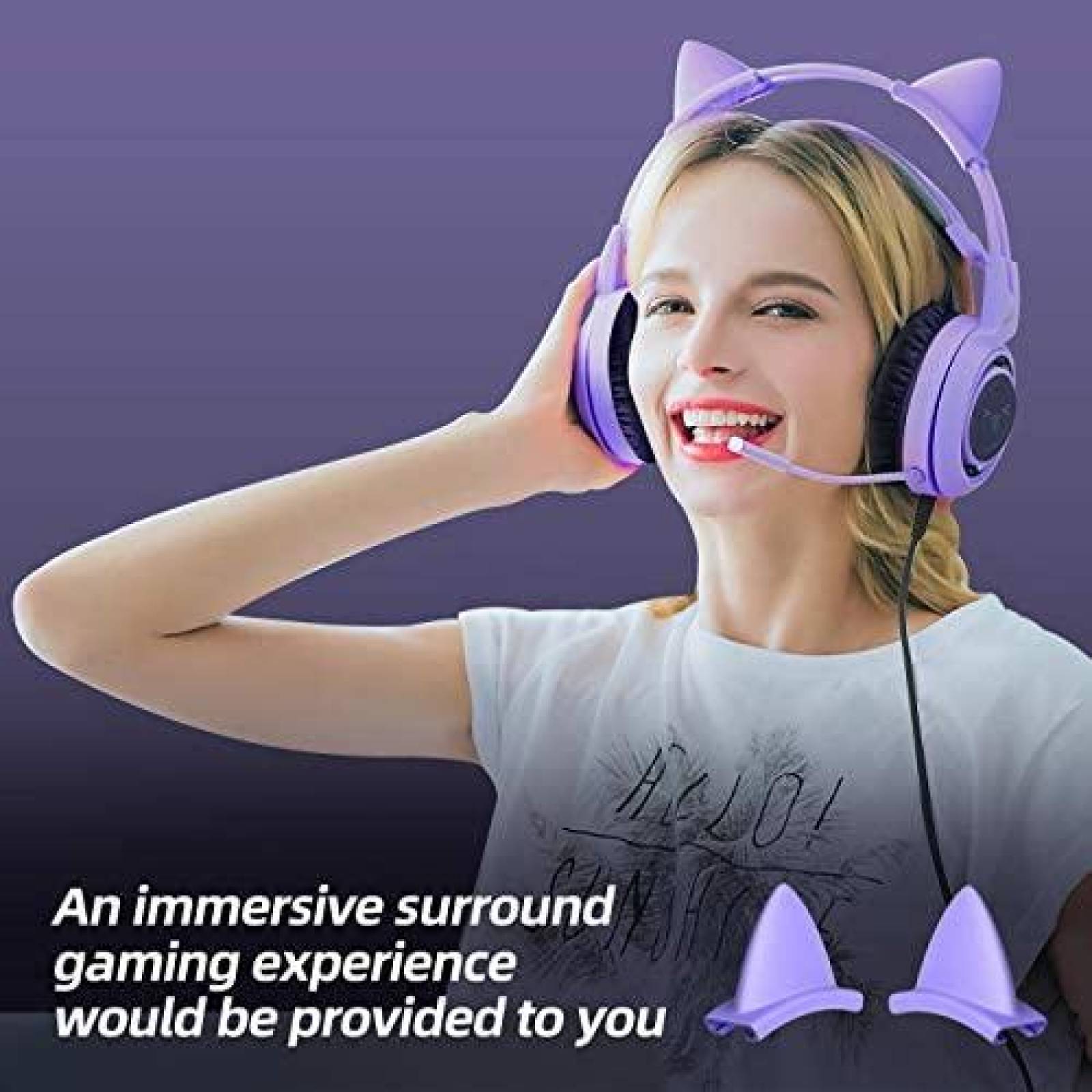 Audifonos Gamer SOMIC Estereo Con Orejas De Gato -Morado