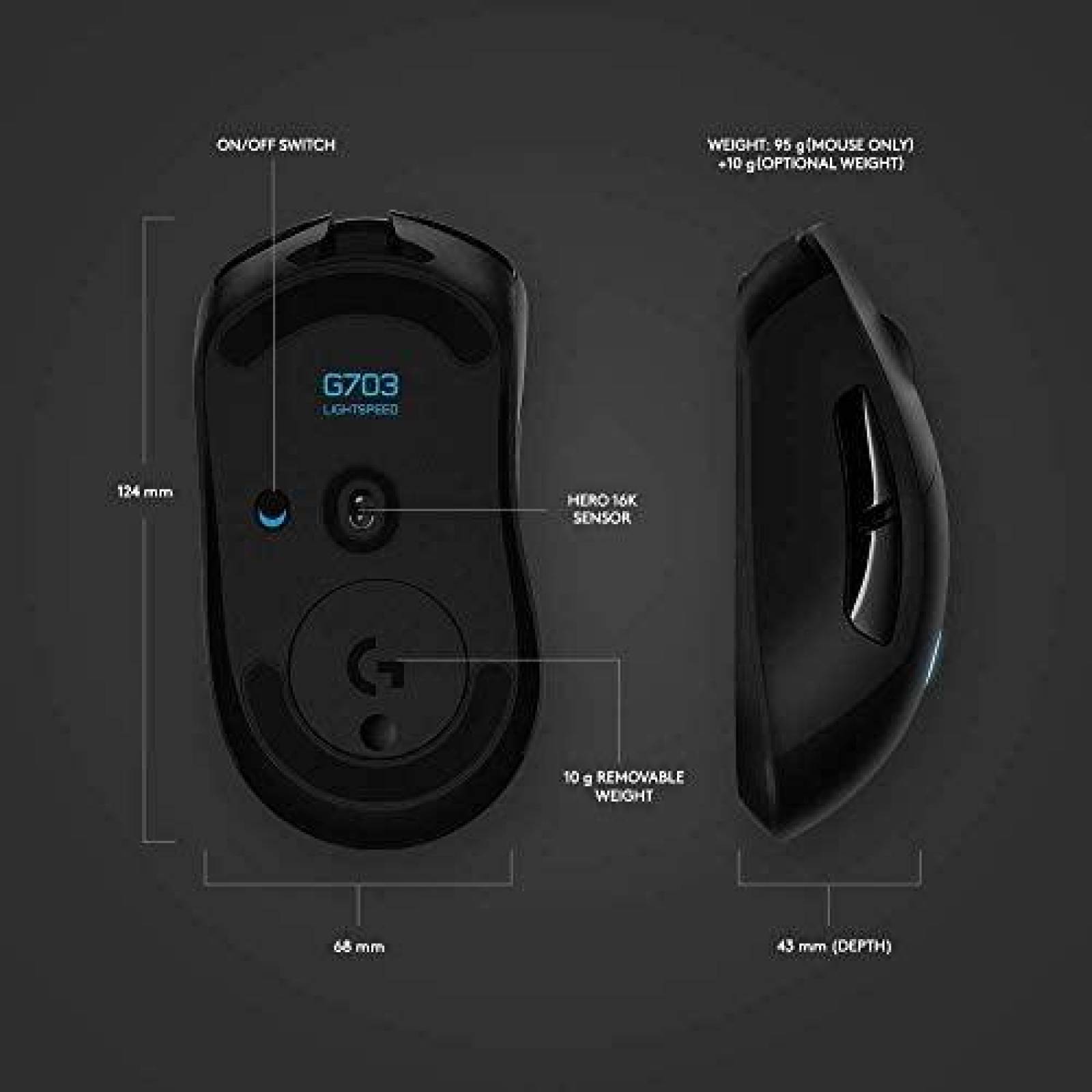Mouse logitech G G703 inalambrico para juego -Negro