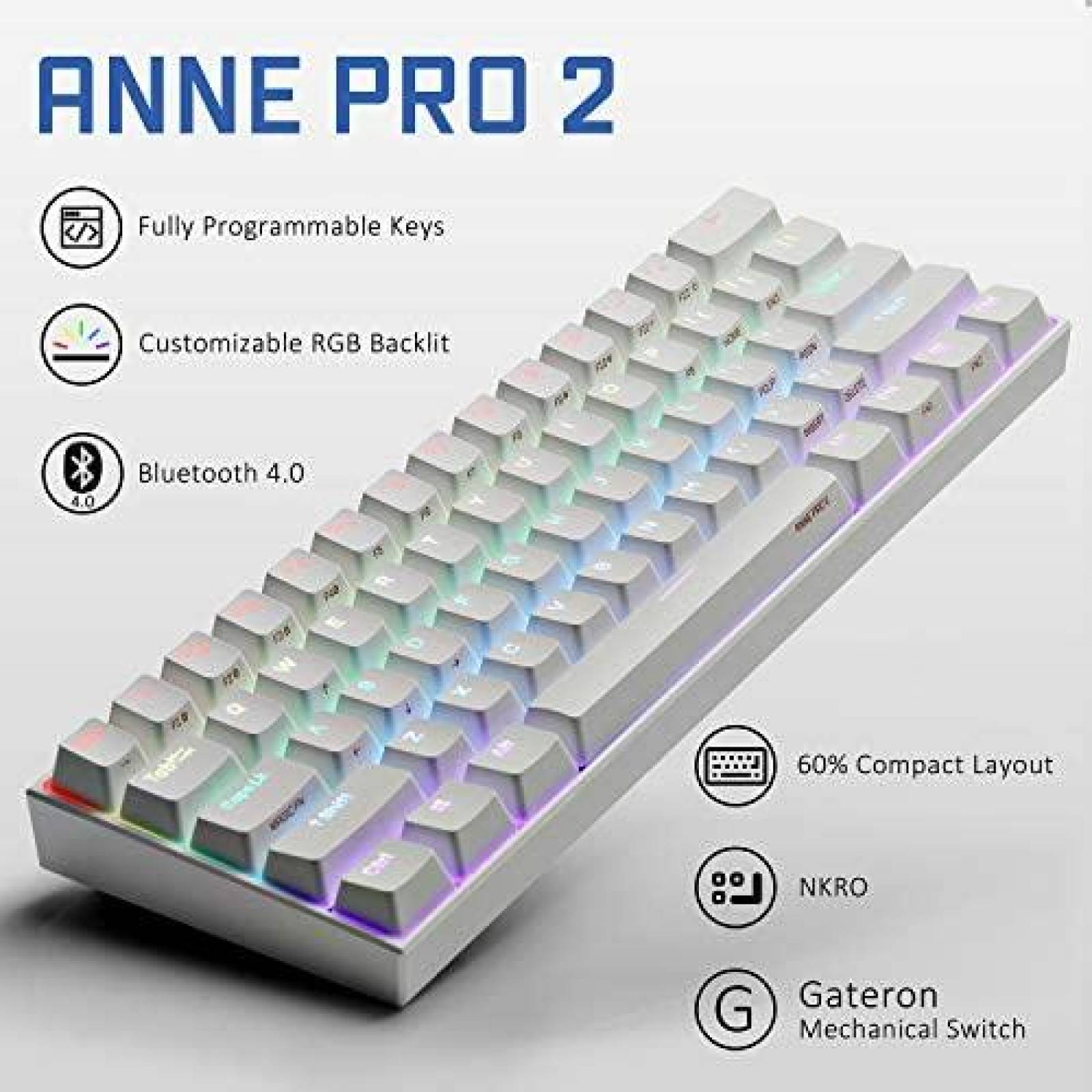 Teclado ANNE PRO 2 de 61 Teclas Bateria 1900mAh -Blanco