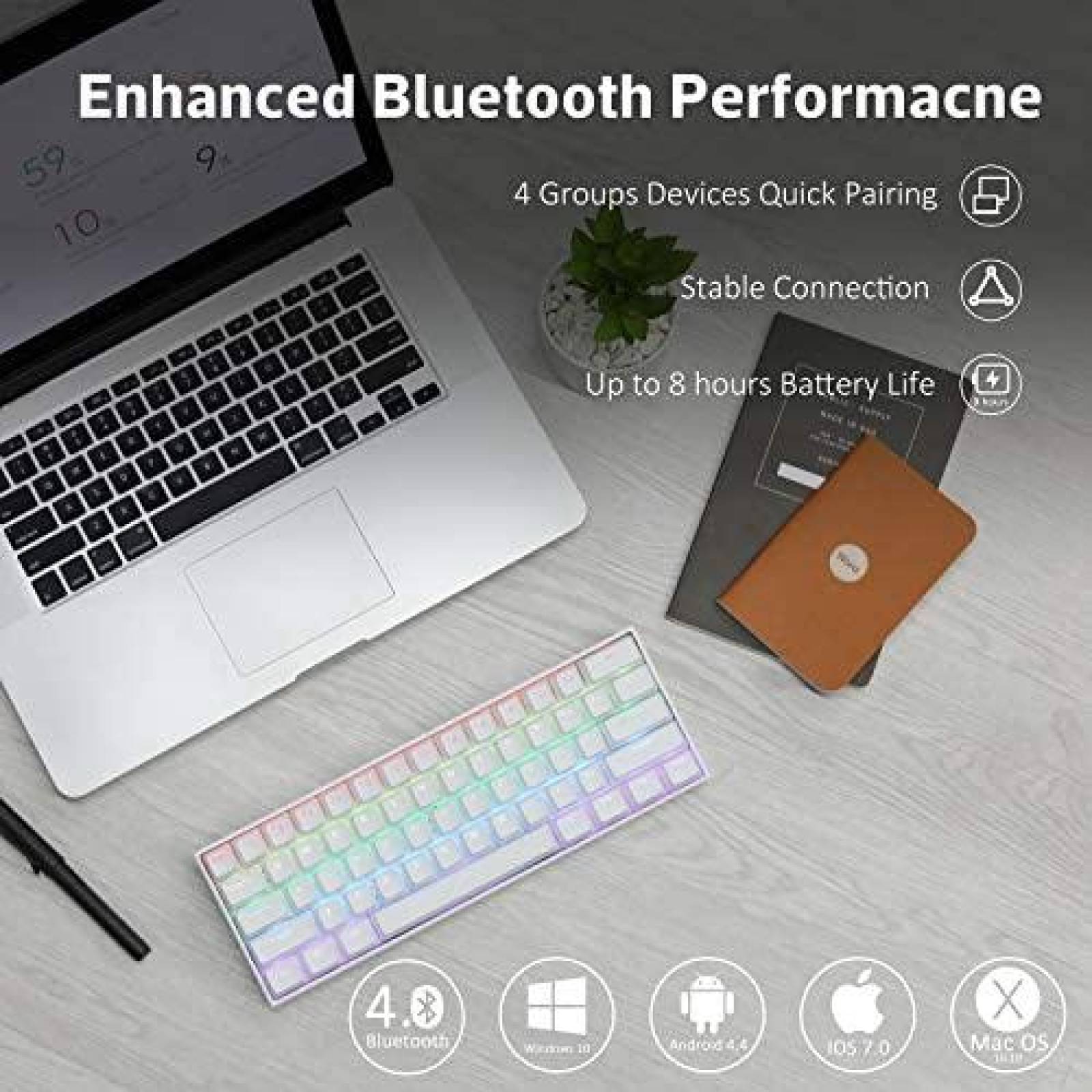 Teclado ANNE PRO 2 de 61 Teclas Bateria 1900mAh -Blanco