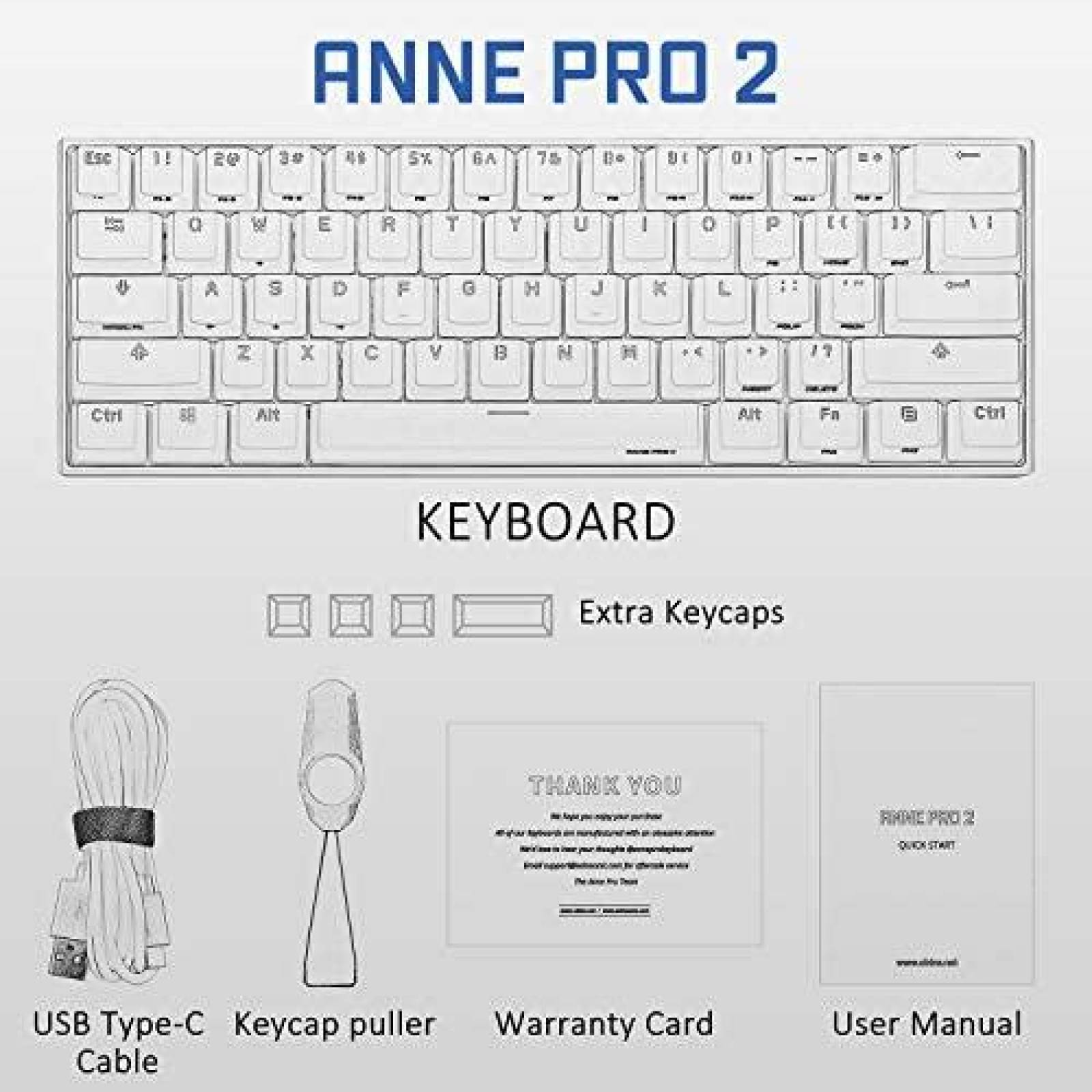 Teclado ANNE PRO 2 de 61 Teclas Bateria 1900mAh -Blanco