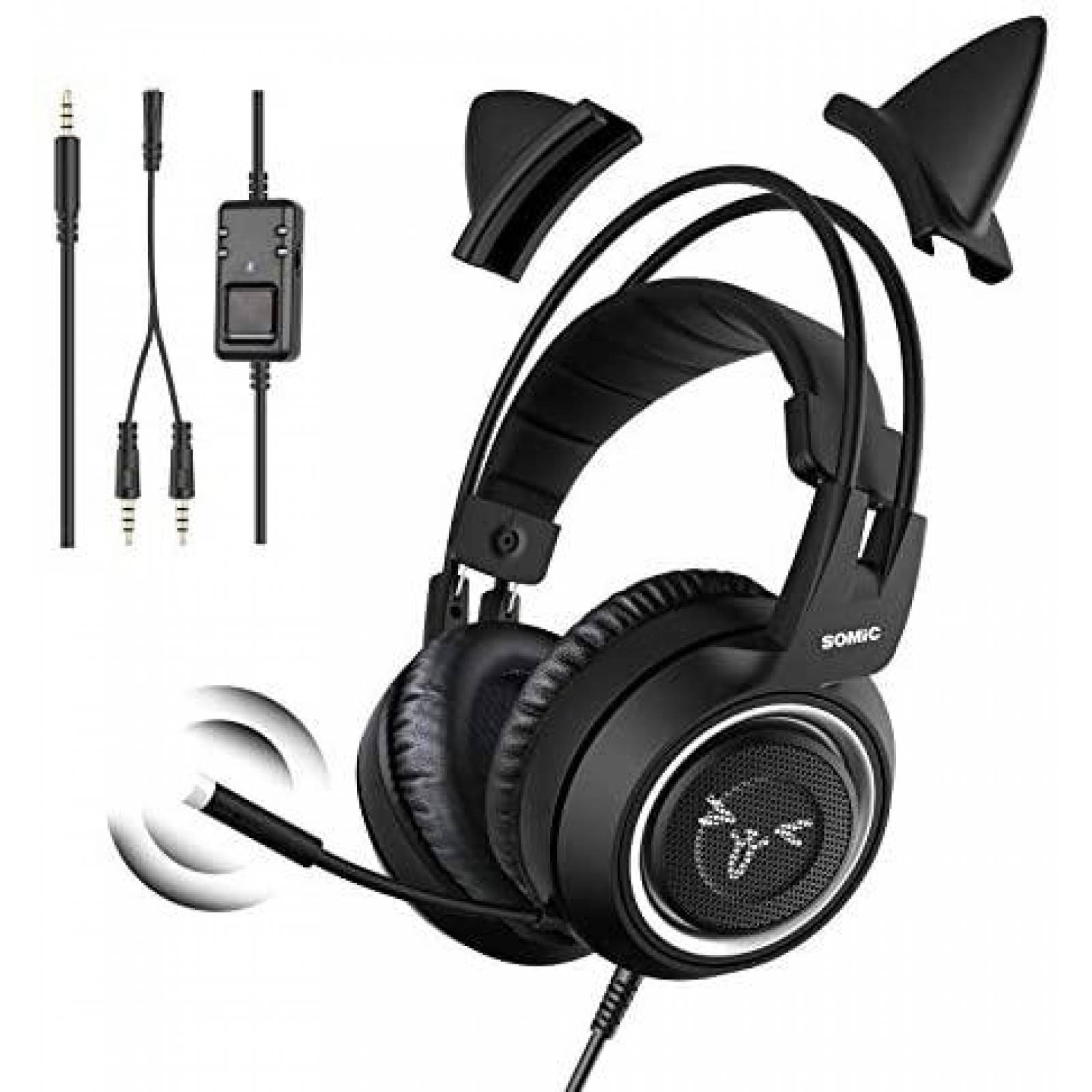 Audifonos Gamer SOMIC Estereo Con Orejas De Gato -Negro