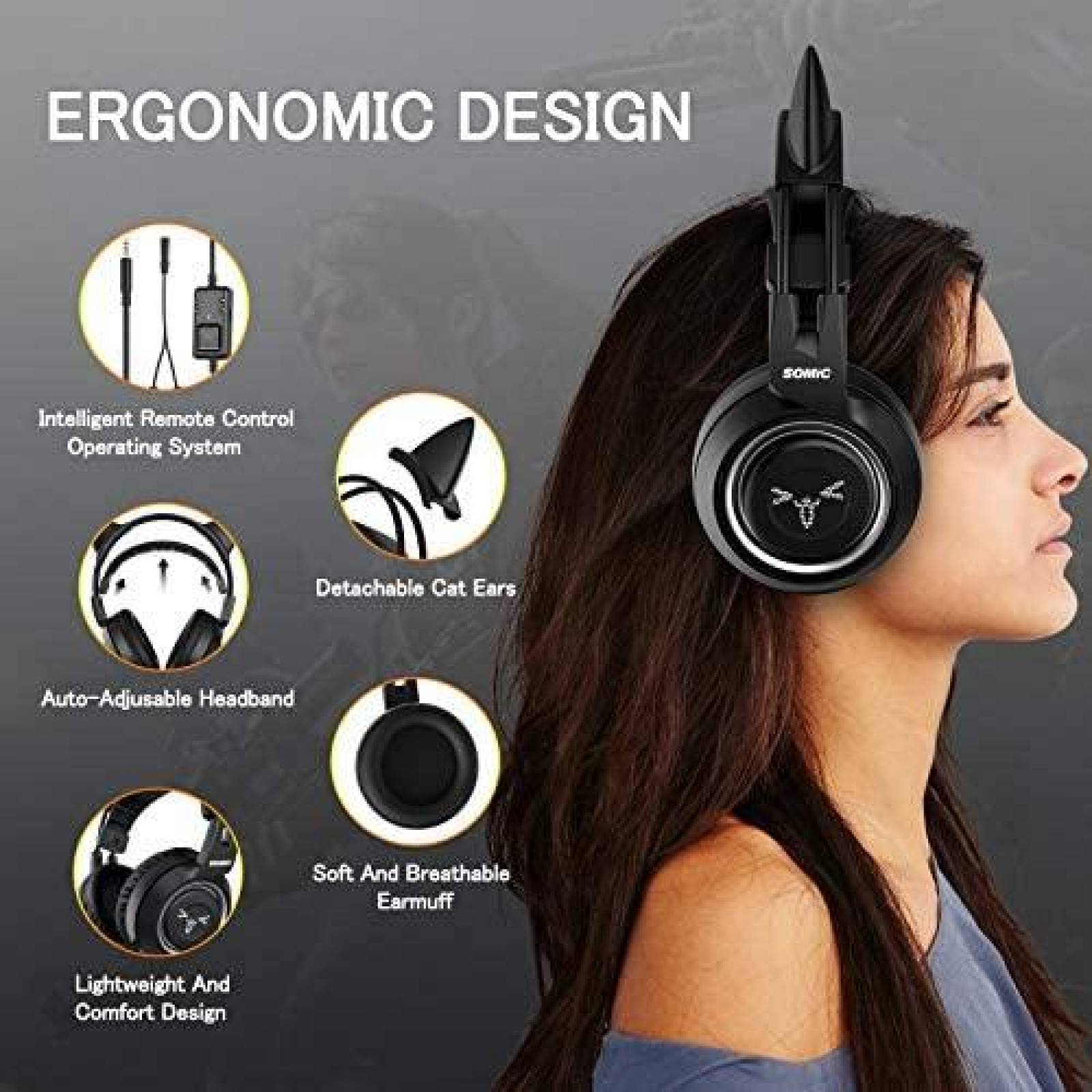 Audifonos Gamer SOMIC Estereo Con Orejas De Gato -Negro