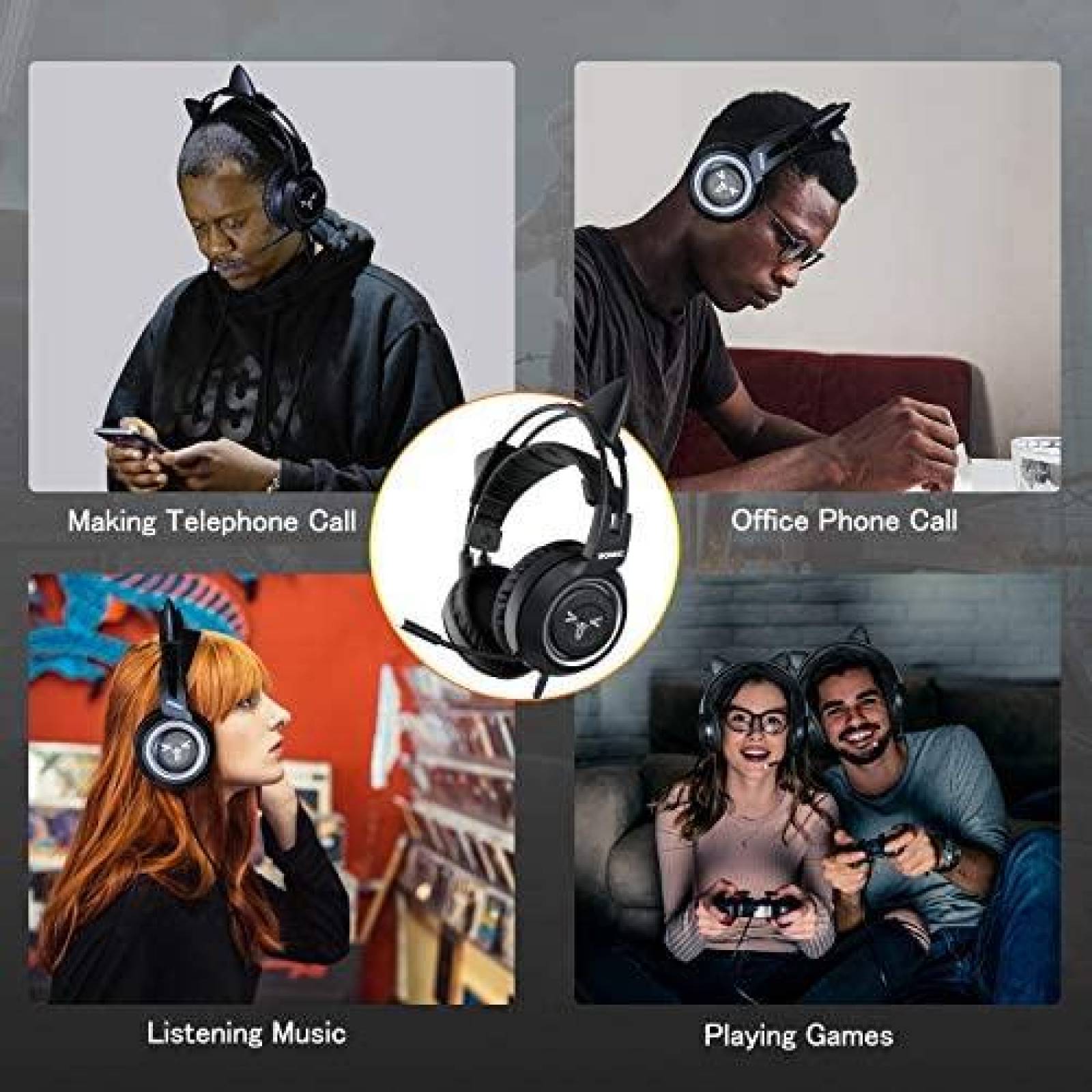 Audifonos Gamer SOMIC Estereo Con Orejas De Gato -Negro