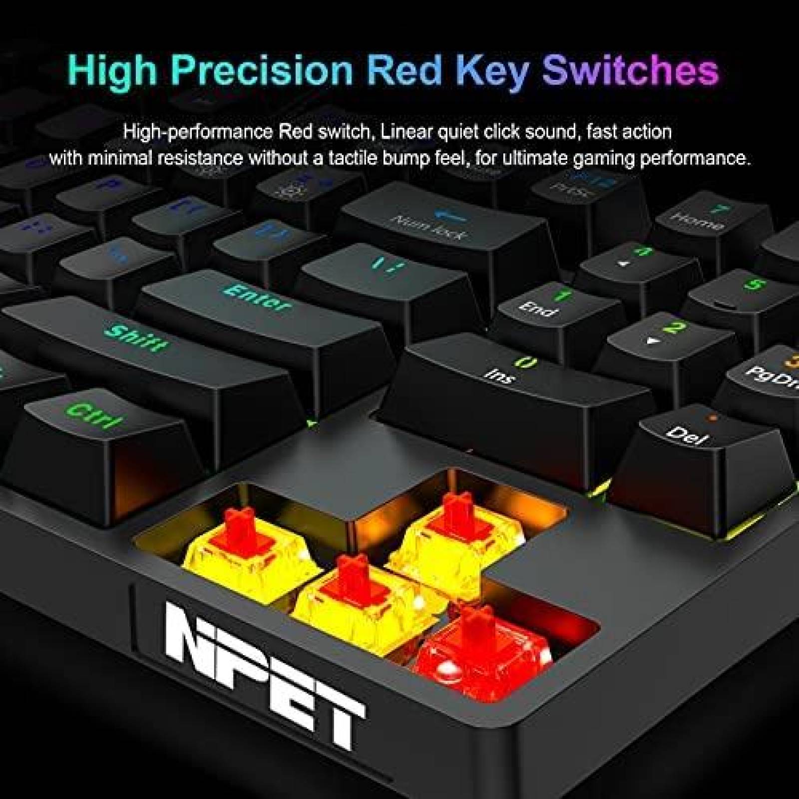 Teclado NPET K80 Mecanico Gamer Iluminacion RGB Ergonomico