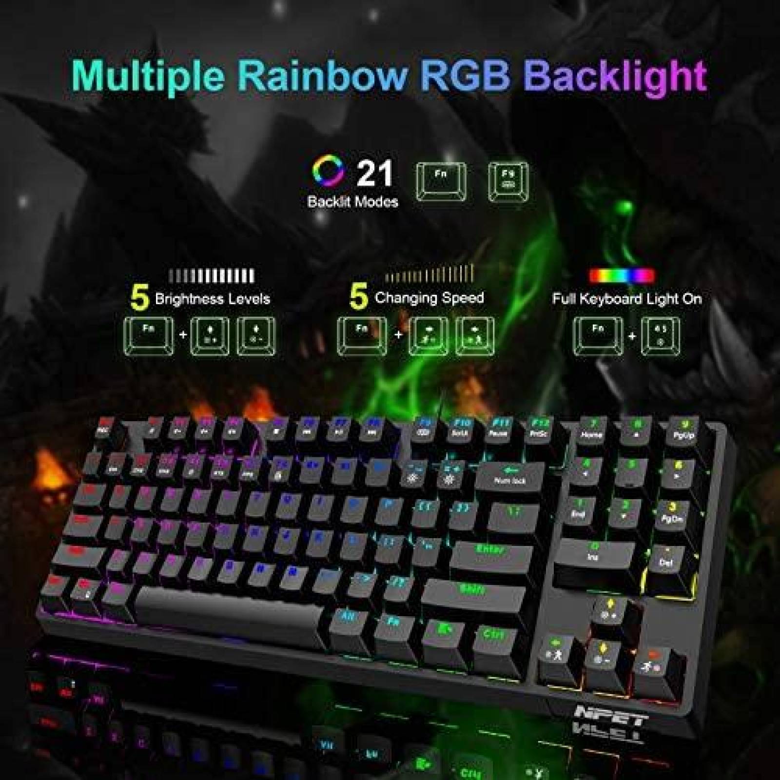 Teclado NPET K80 Mecanico Gamer Iluminacion RGB Ergonomico