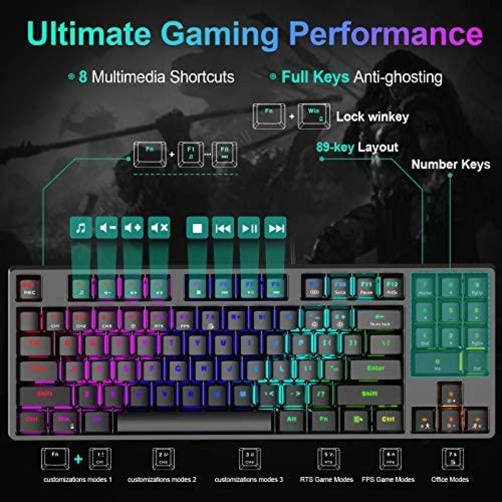 Teclado NPET K80 Mecanico Gamer Iluminacion RGB Ergonomico