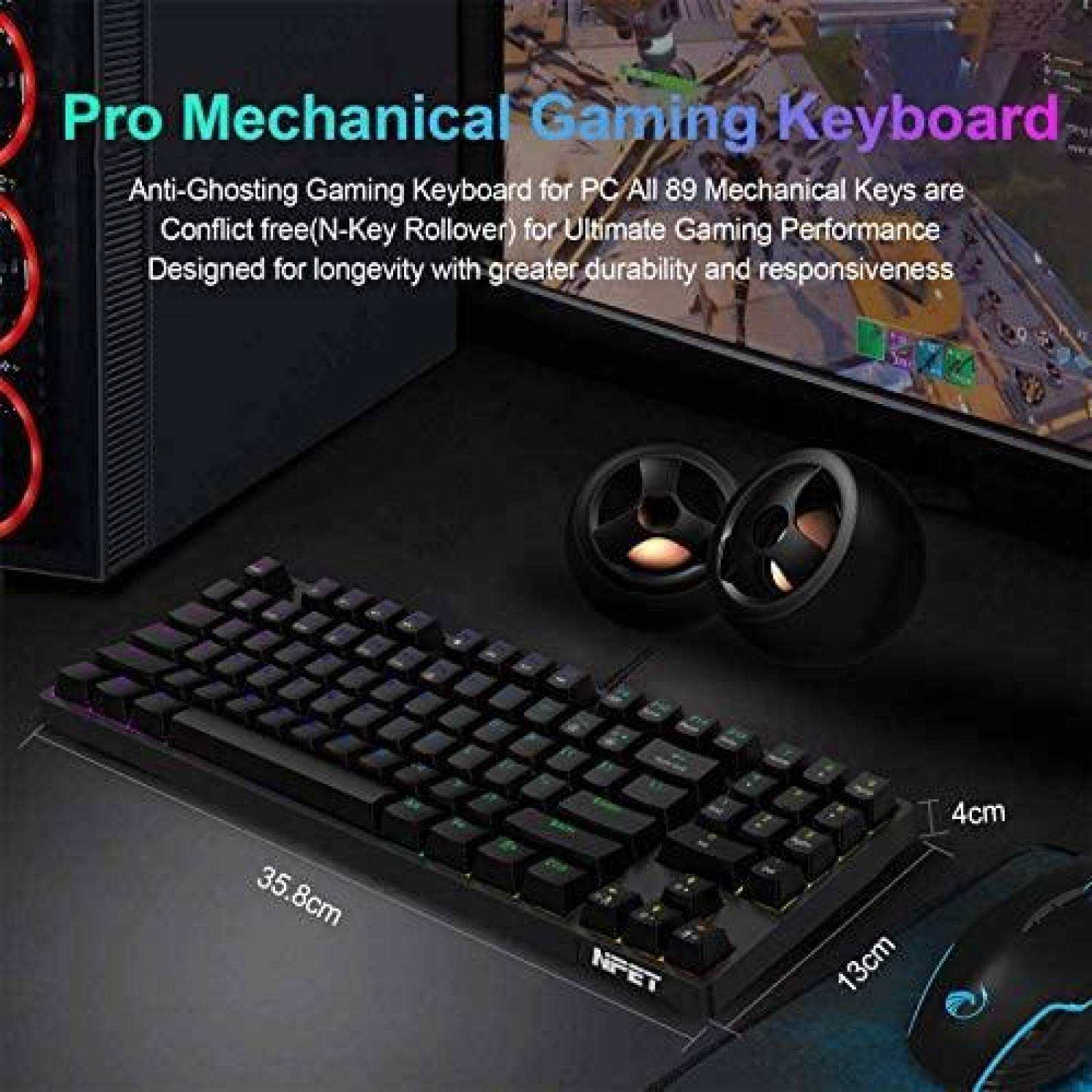 Teclado NPET K80 Mecanico Gamer Iluminacion RGB Ergonomico