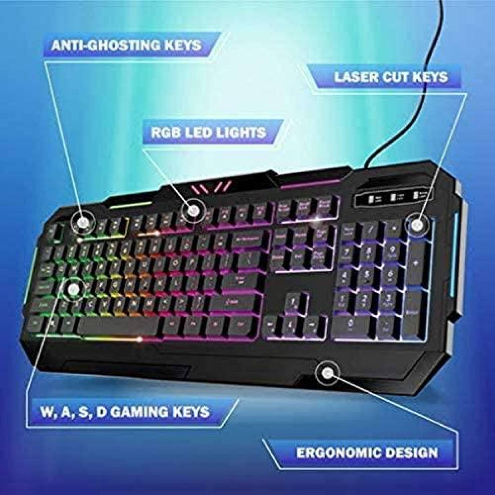 Teclado Gamer Five Below Bugha 104 Botones LED Para PC