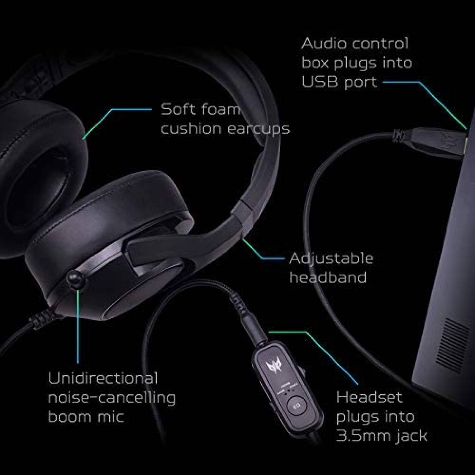 Audifonos Acer Gamer de Diadema con Microfono -Negro