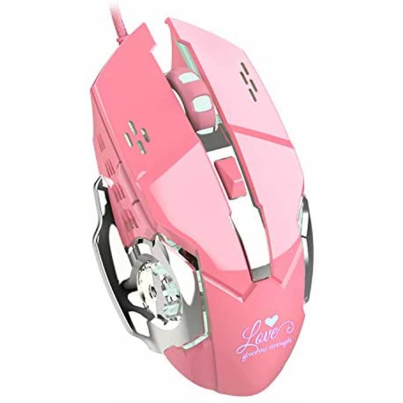 Mouse Attoe con cable 6 botones ergonomico optico -Rosa
