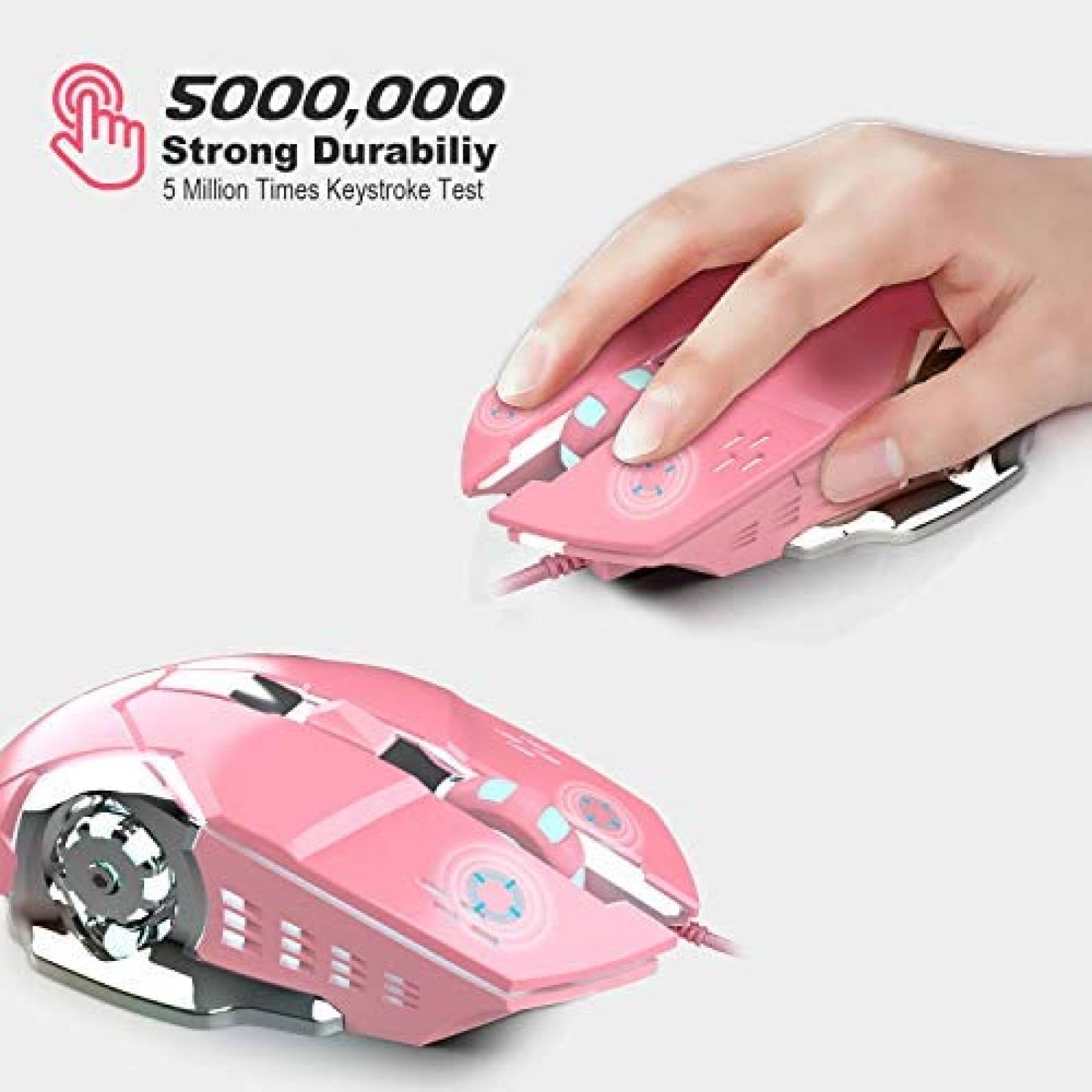 Mouse Attoe con cable 6 botones ergonomico optico -Rosa