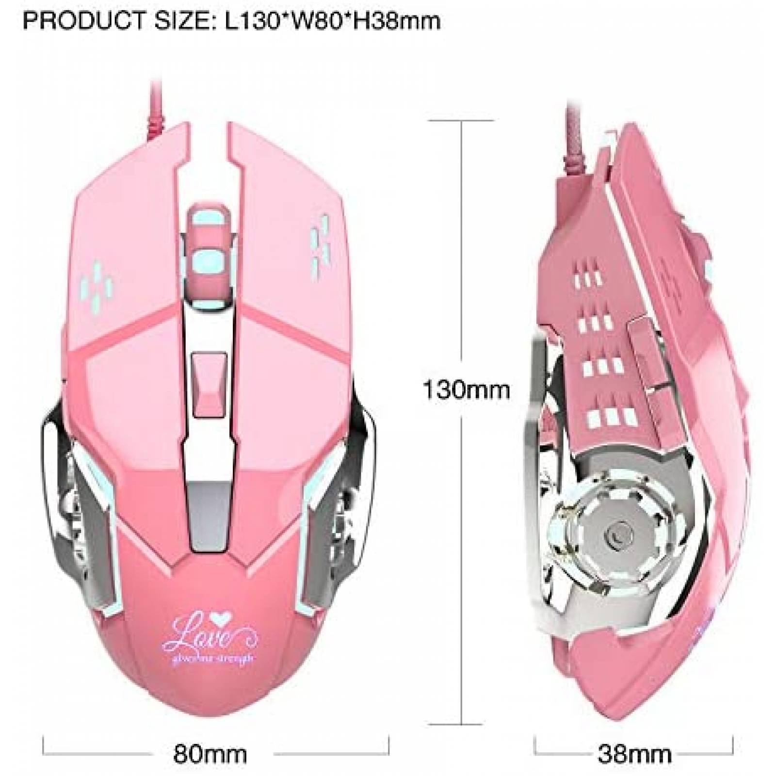 Mouse Attoe con cable 6 botones ergonomico optico -Rosa