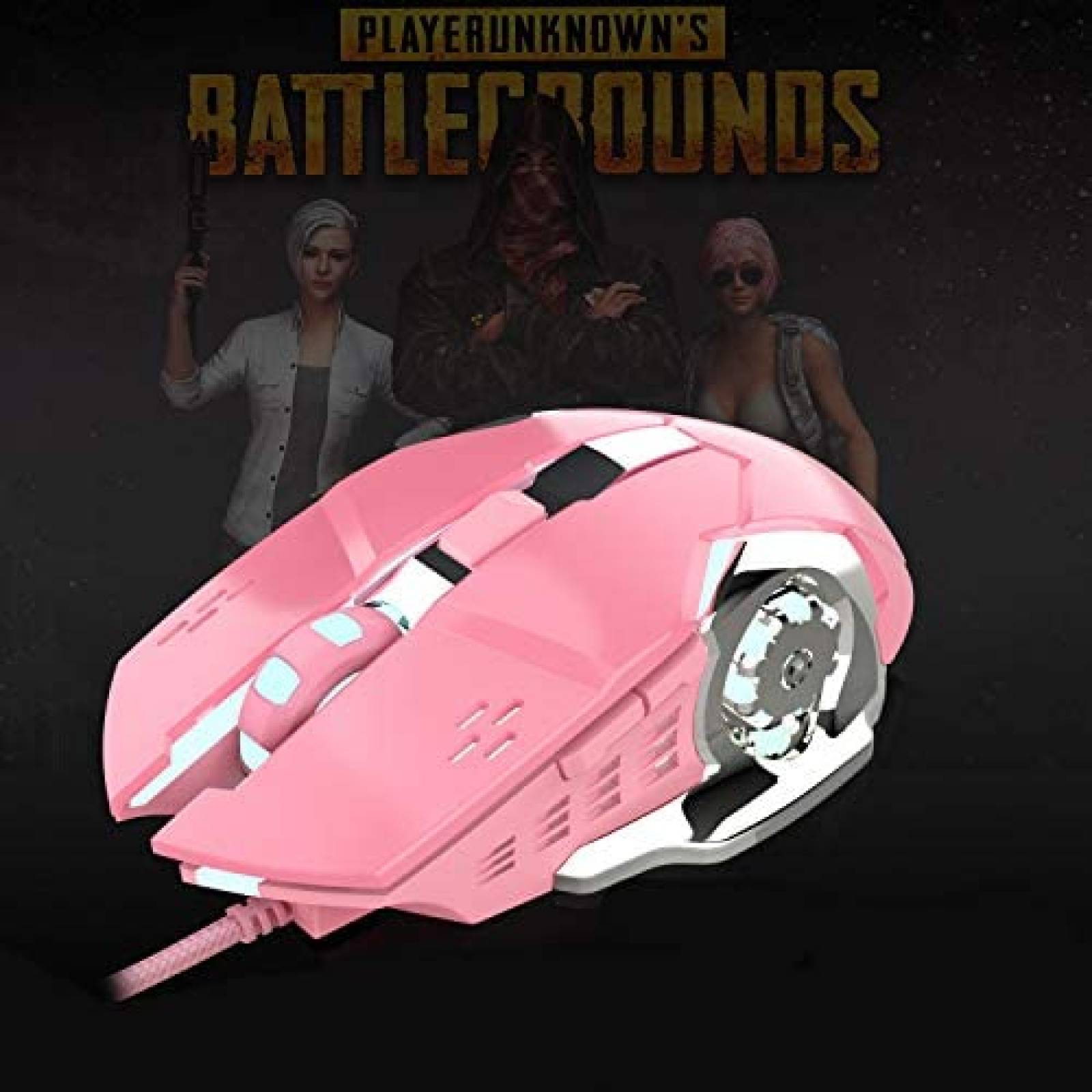 Mouse Attoe con cable 6 botones ergonomico optico -Rosa