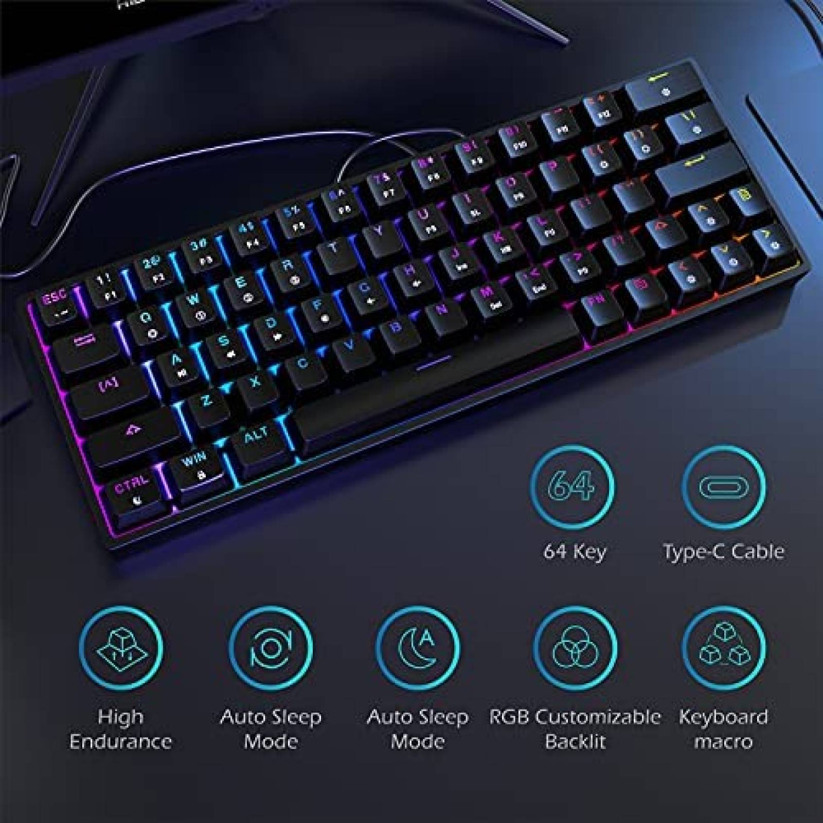 Teclado mecanico para juegos GIM KB-64 RGB de 64 teclas