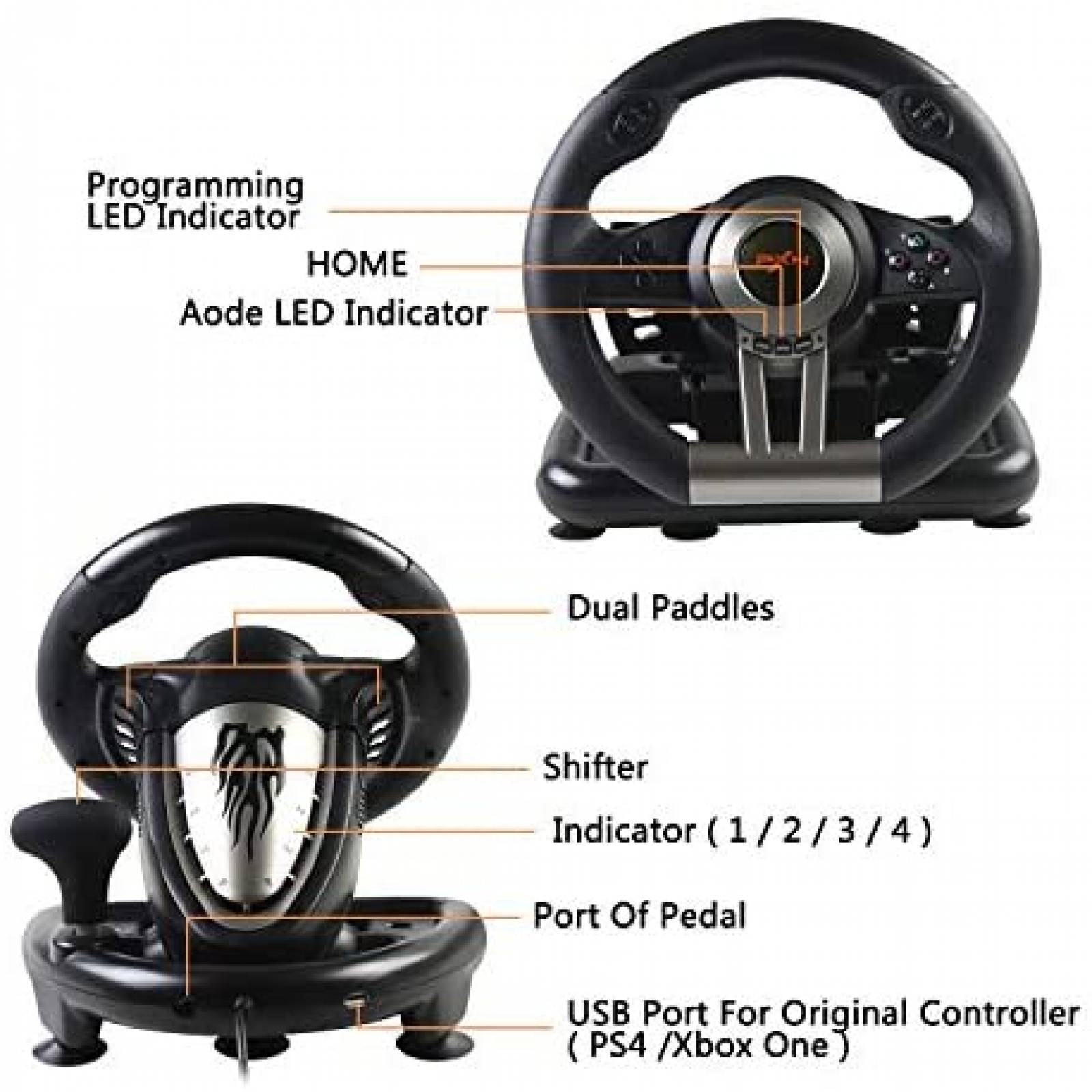 Volante PXN PXN-V3II para PC/Xbox/PS/Nintendo -Negro