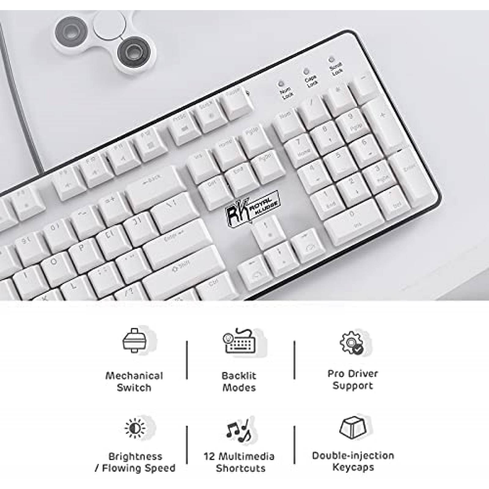 Teclado RK ROYAL KLUDGE Retroiluminado de 104 Teclas -Blanco