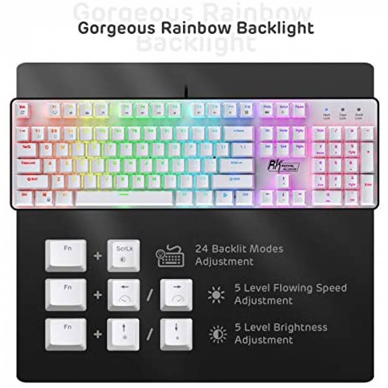 Teclado RK ROYAL KLUDGE Retroiluminado de 104 Teclas -Blanco