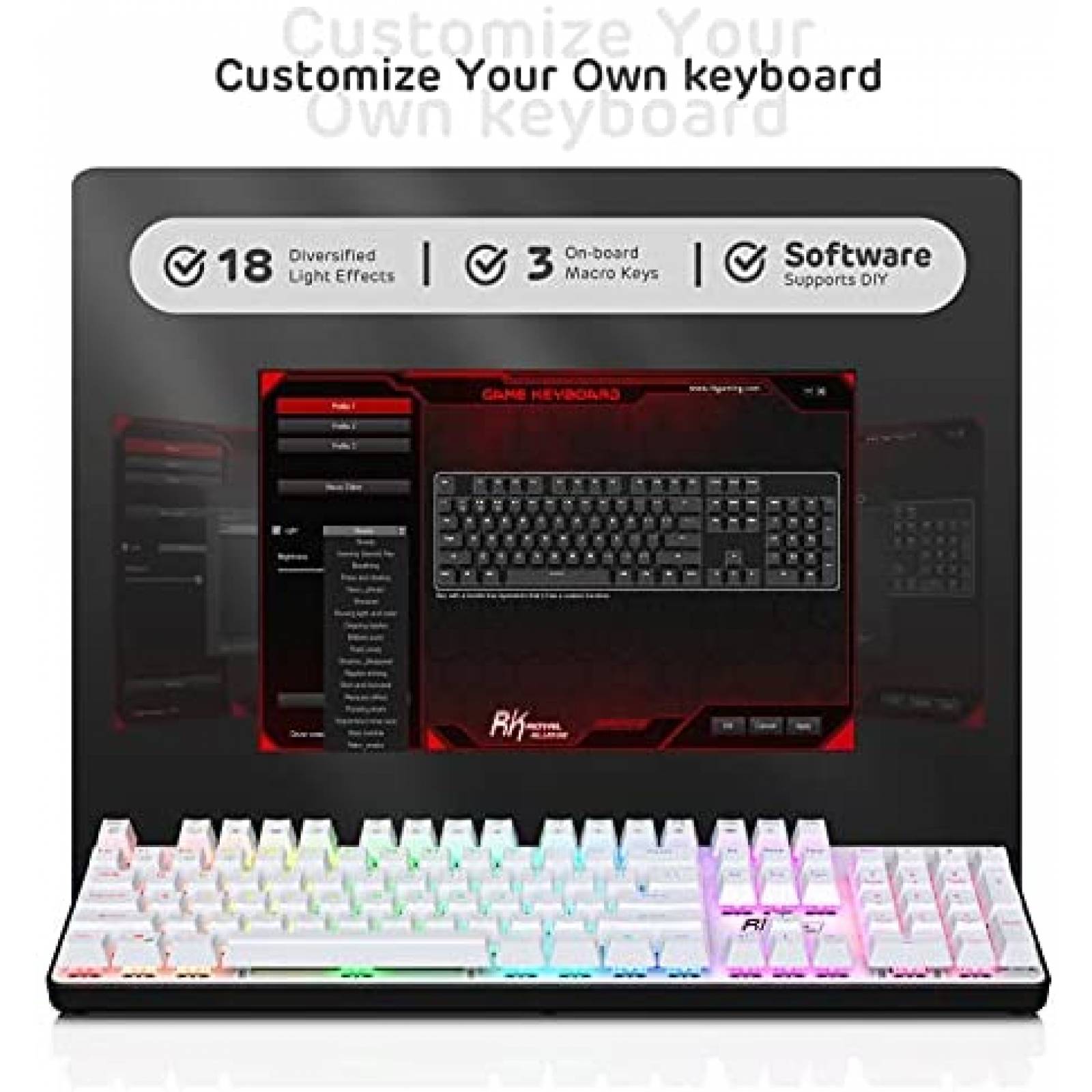 Teclado RK ROYAL KLUDGE Retroiluminado de 104 Teclas -Blanco