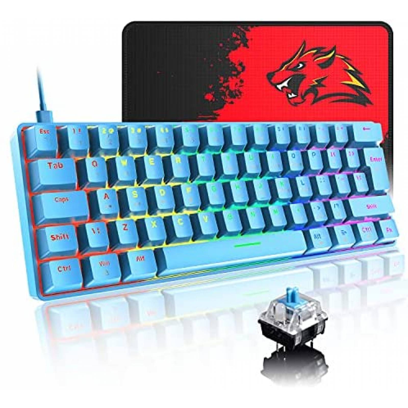 Teclado Gamer XINMENG 20 RGB 62 Teclas Y Alfombrilla -Azul