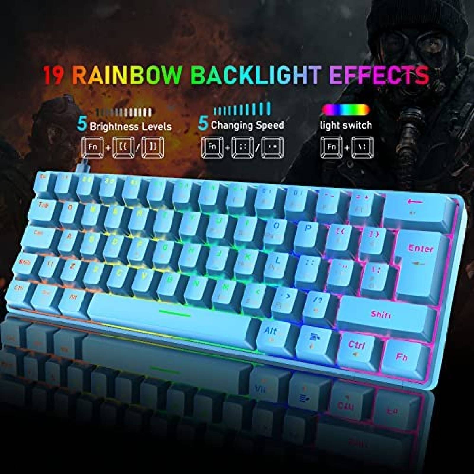 Teclado Gamer XINMENG 20 RGB 62 Teclas Y Alfombrilla -Azul
