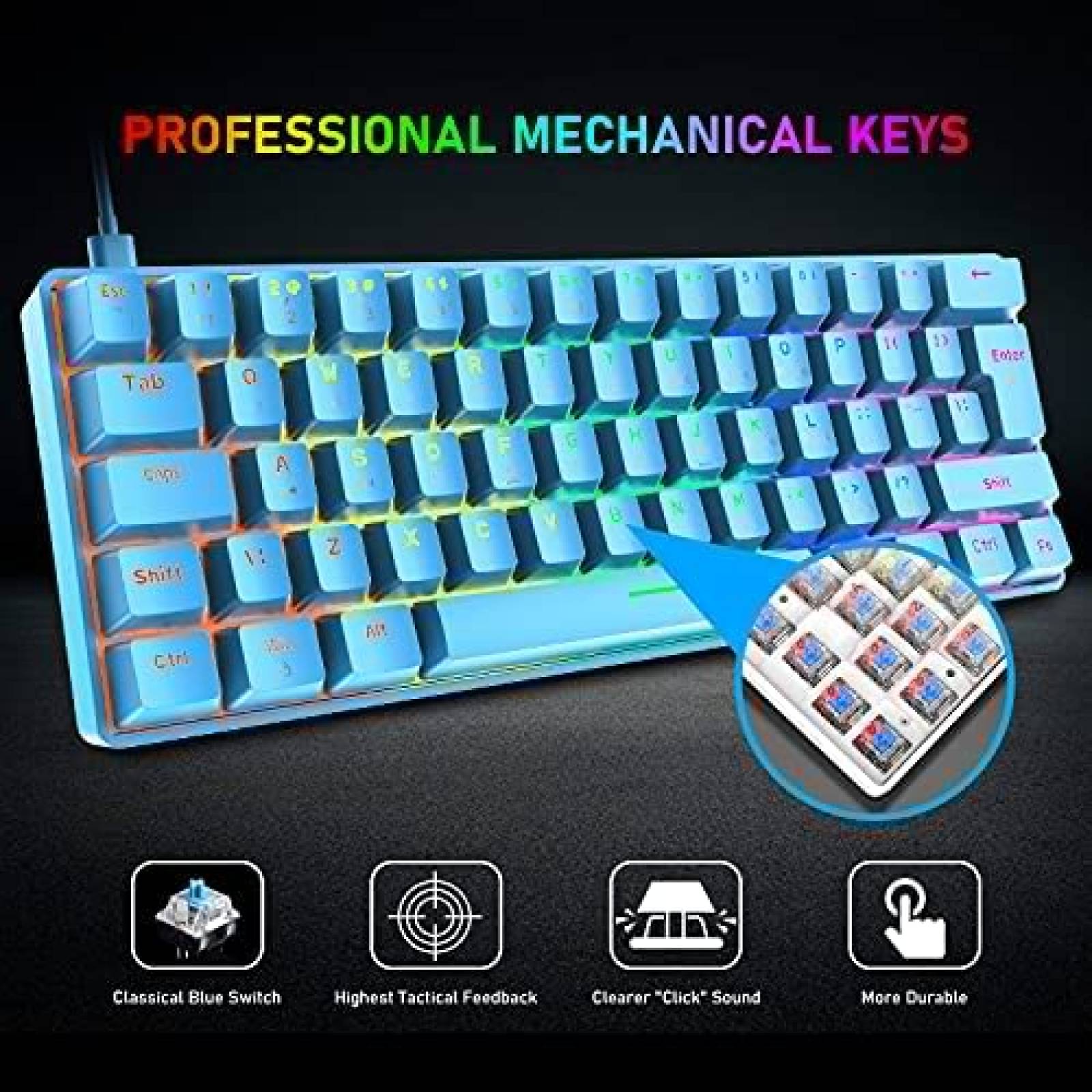 Teclado Gamer XINMENG 20 RGB 62 Teclas Y Alfombrilla -Azul