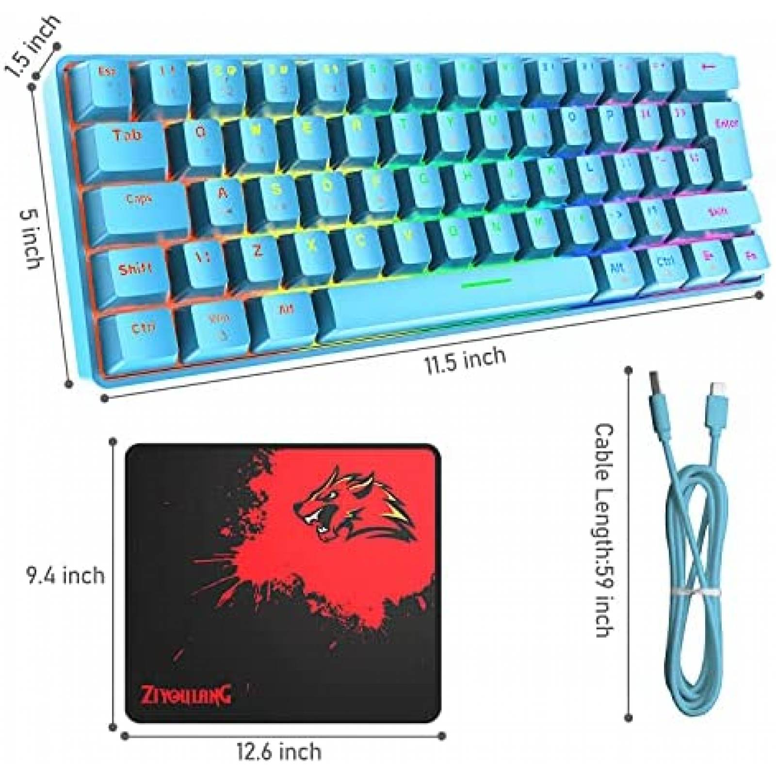 Teclado Gamer XINMENG 20 RGB 62 Teclas Y Alfombrilla -Azul