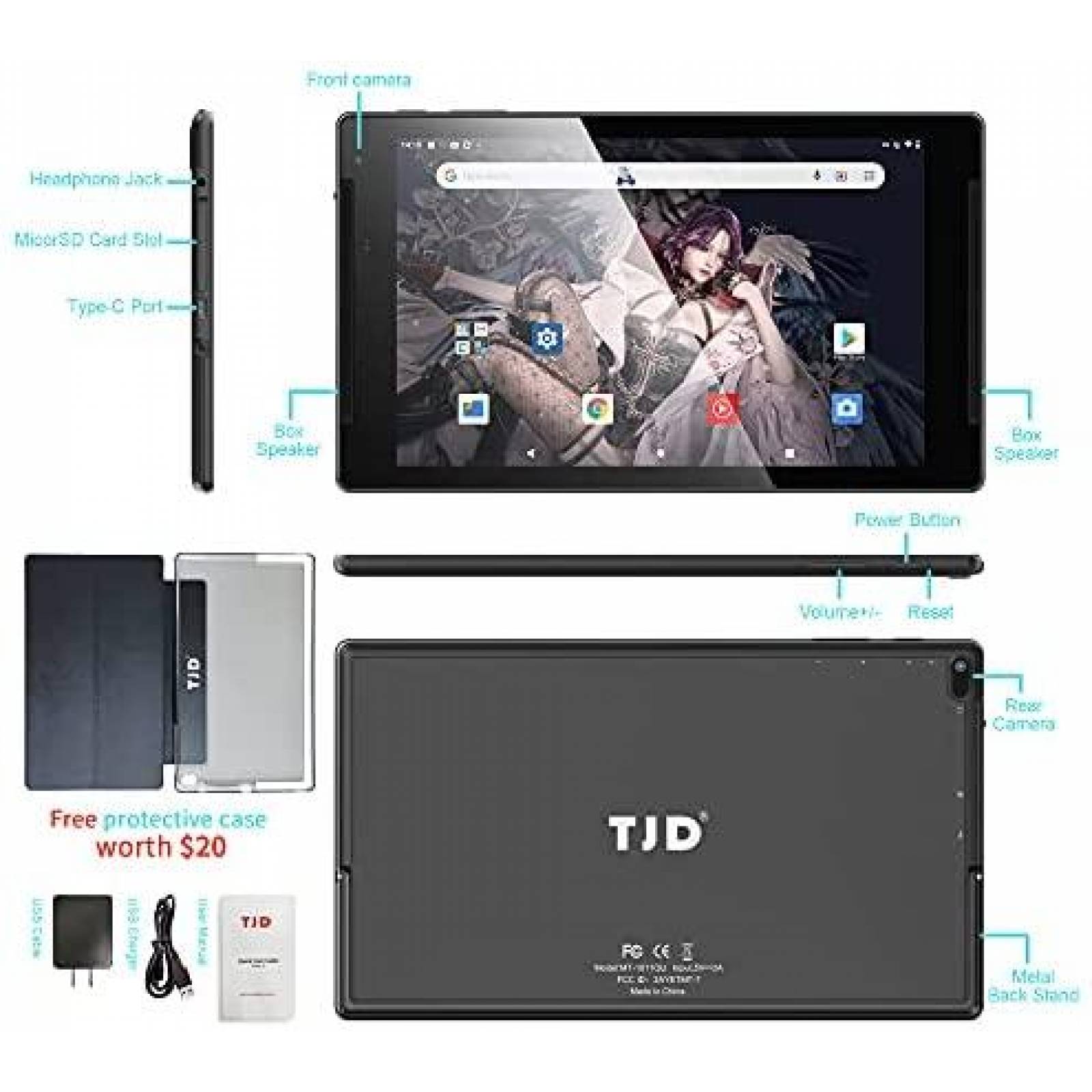 Tablet TJD 10'' 1600hertz 3GB 32GB Android 10 -Negro