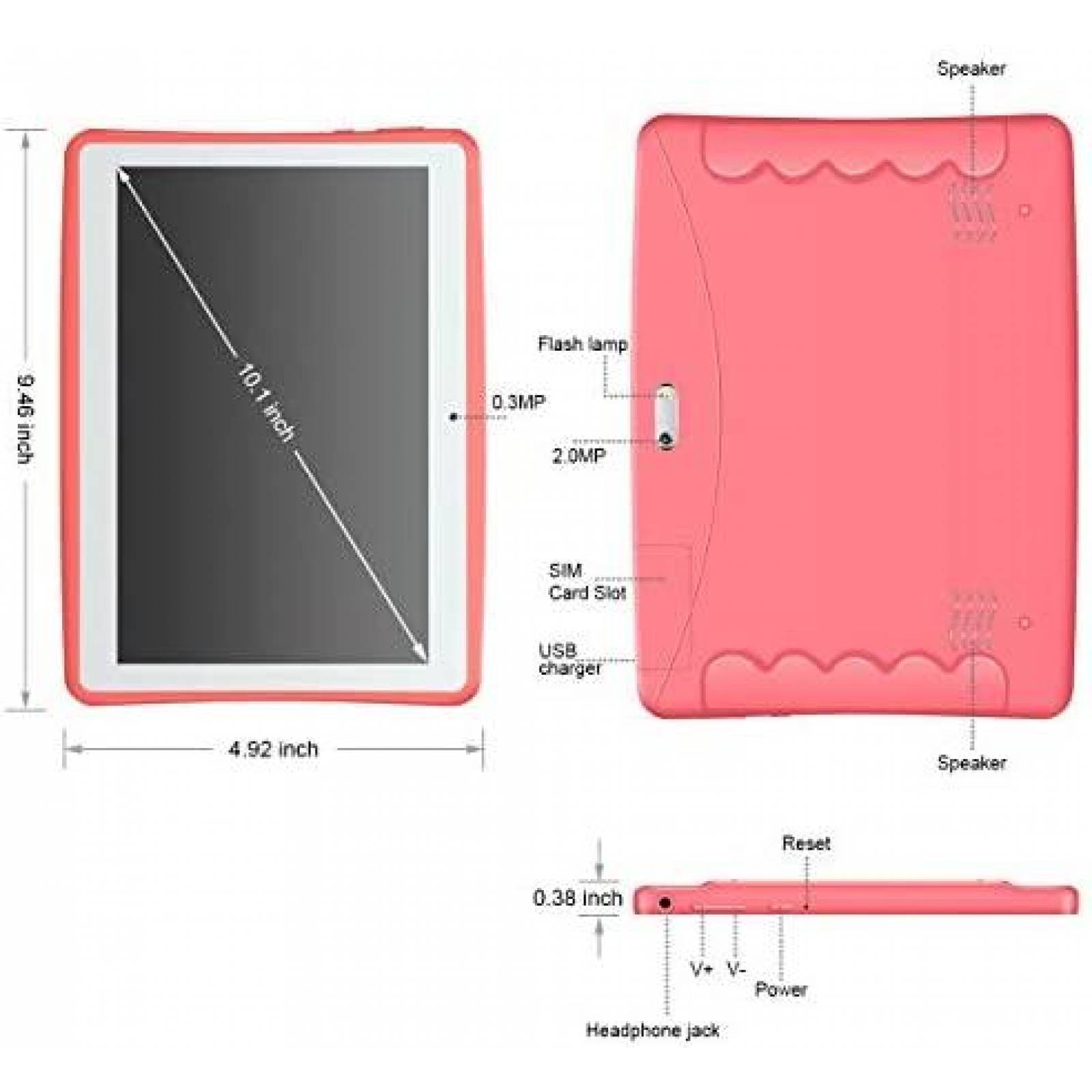 Tableta para nios Kivors 10.1" 2GB 32GB Android 8.1 -Rosa